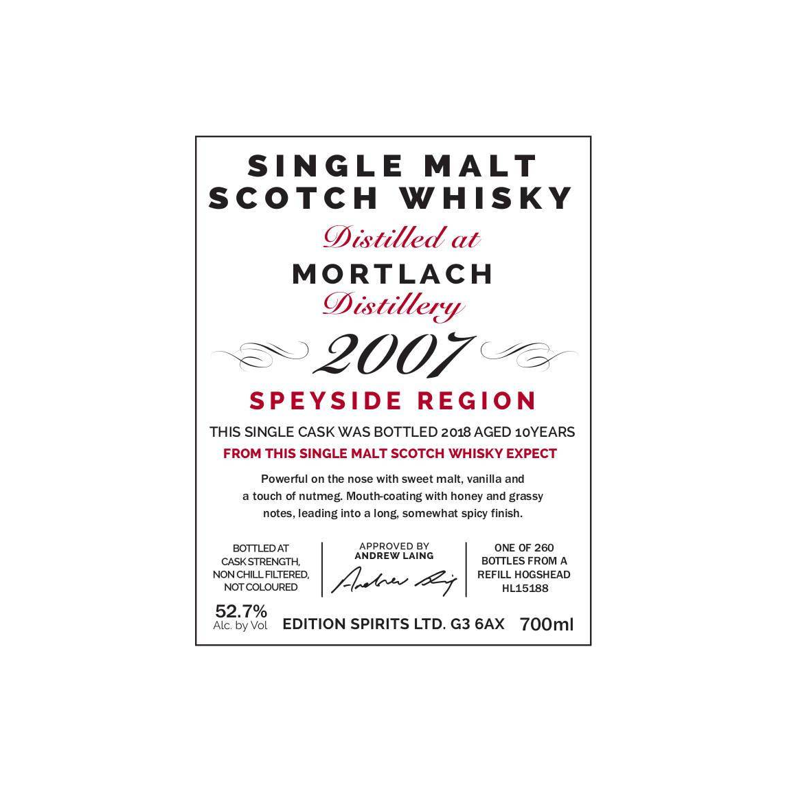 Mortlach The First Editions 2007 10 Years Single Malt Whisky