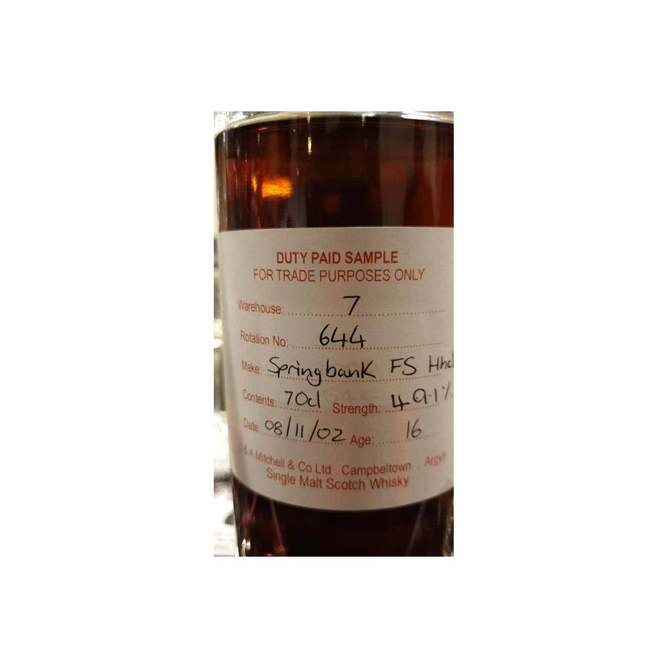Springbank Duty Paid Sample - For Trade Purposes Only 2002 16 Years Single Malt Whisky