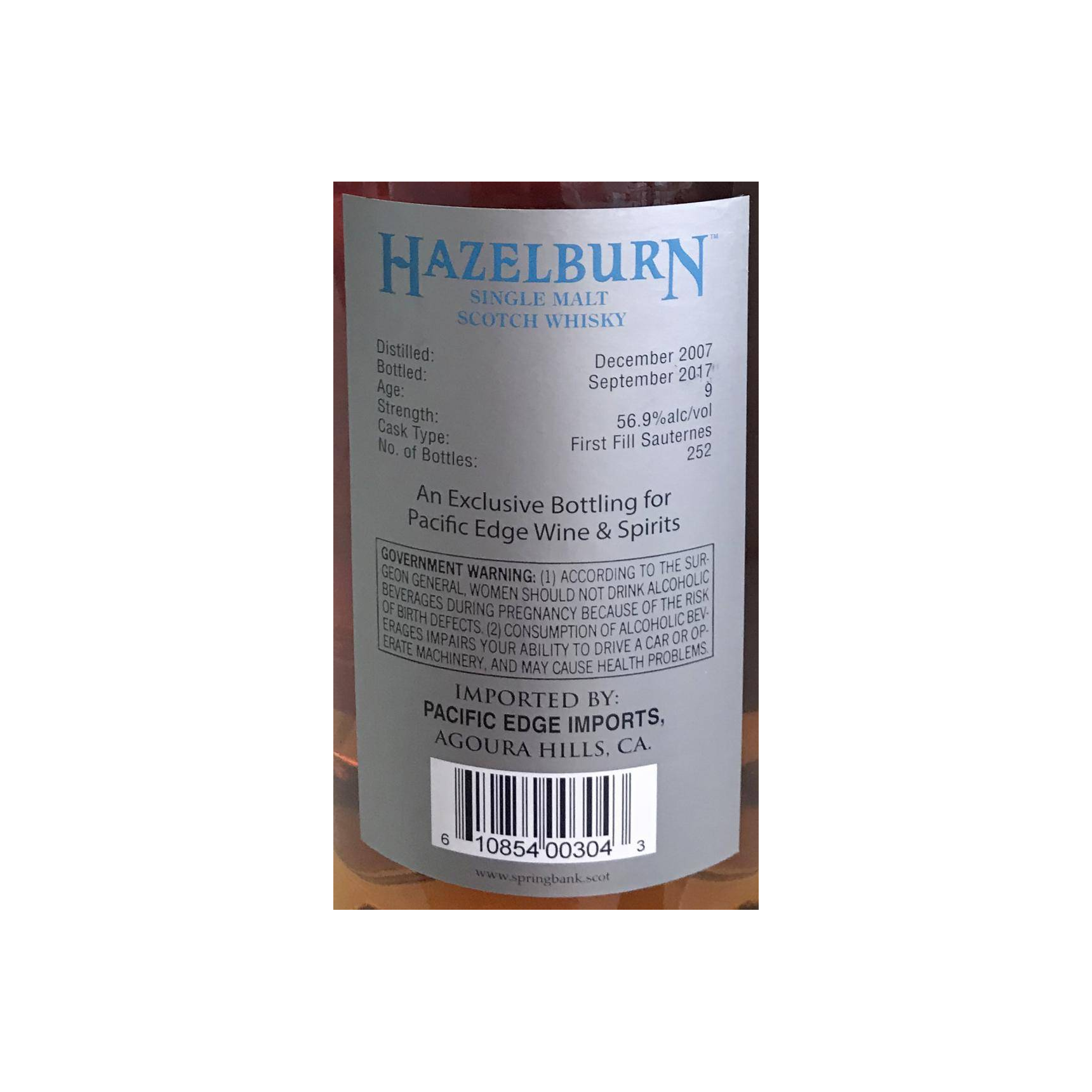 Hazelburn Single Cask 2007 9 Years Single Malt Whisky 2