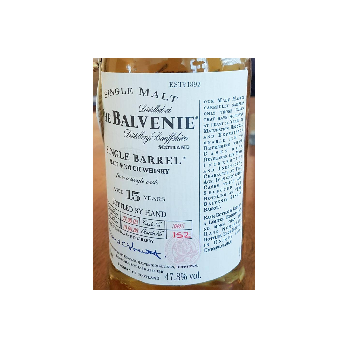 The Balvenie Single Cask 1988 15 Years Single Malt Whisky