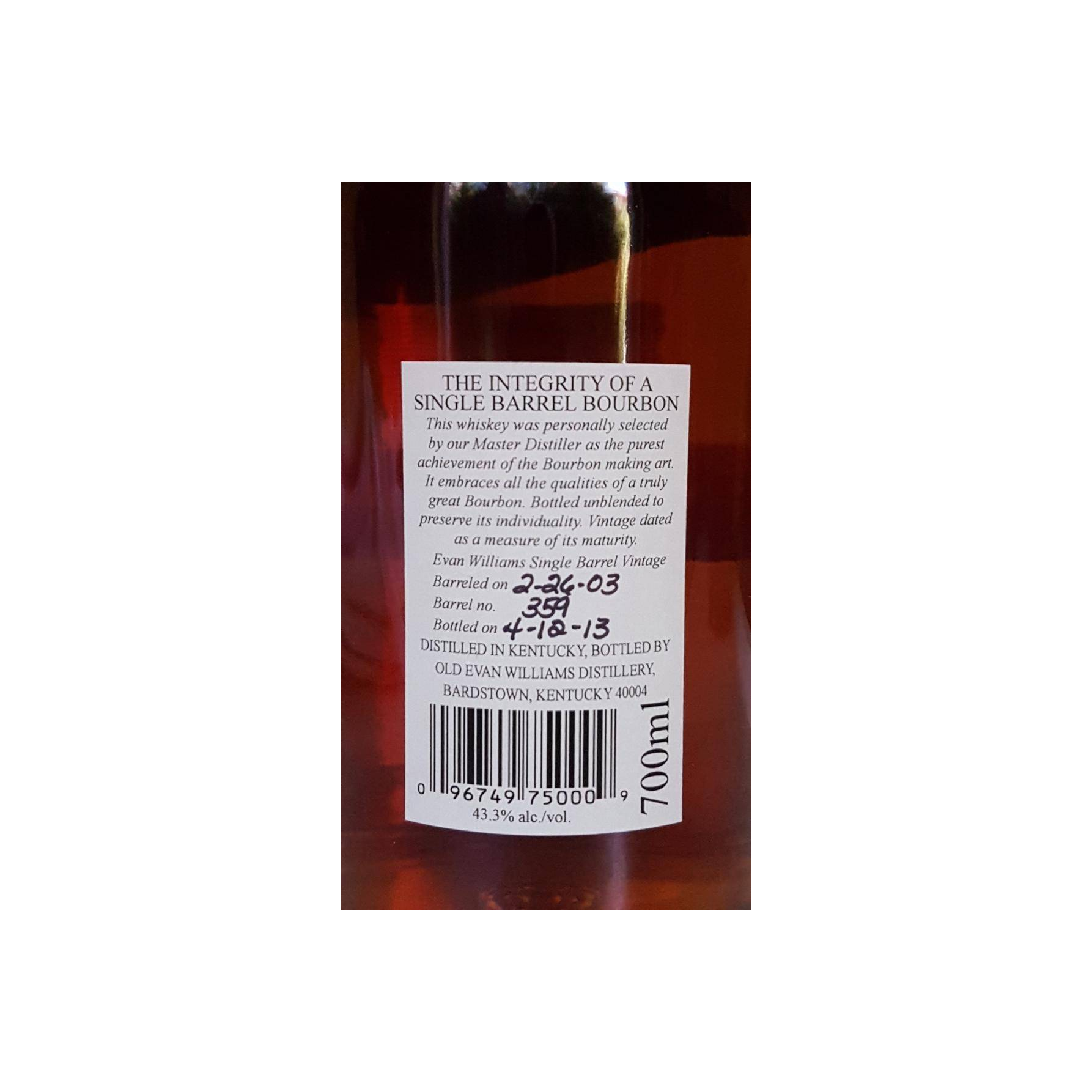 Evan Williams Single Cask 2003 10 Years Bourbon Whisky 2
