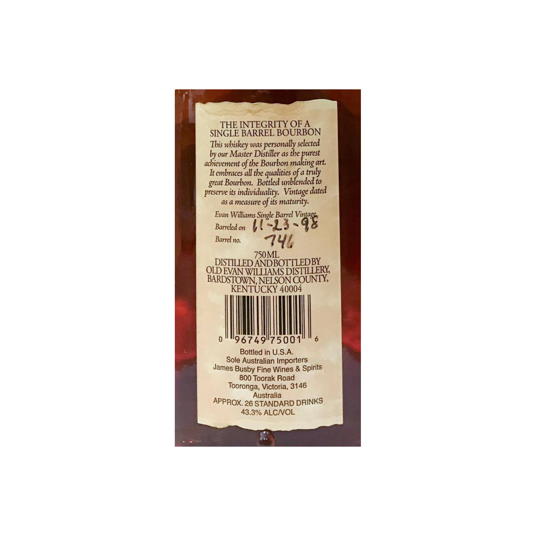 Evan Williams 1998 Bourbon Whisky 2