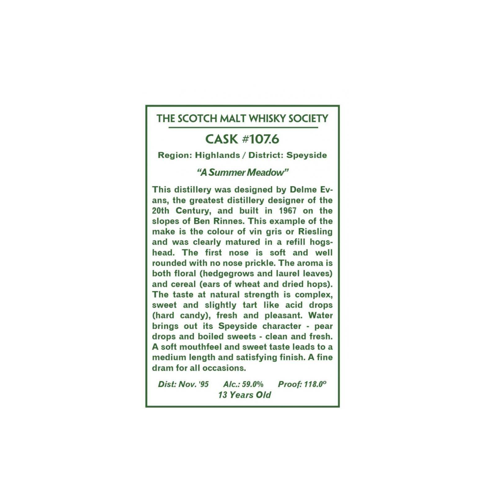 The Scotch Malt Whisky Society 1995 13 Years Single Malt Whisky