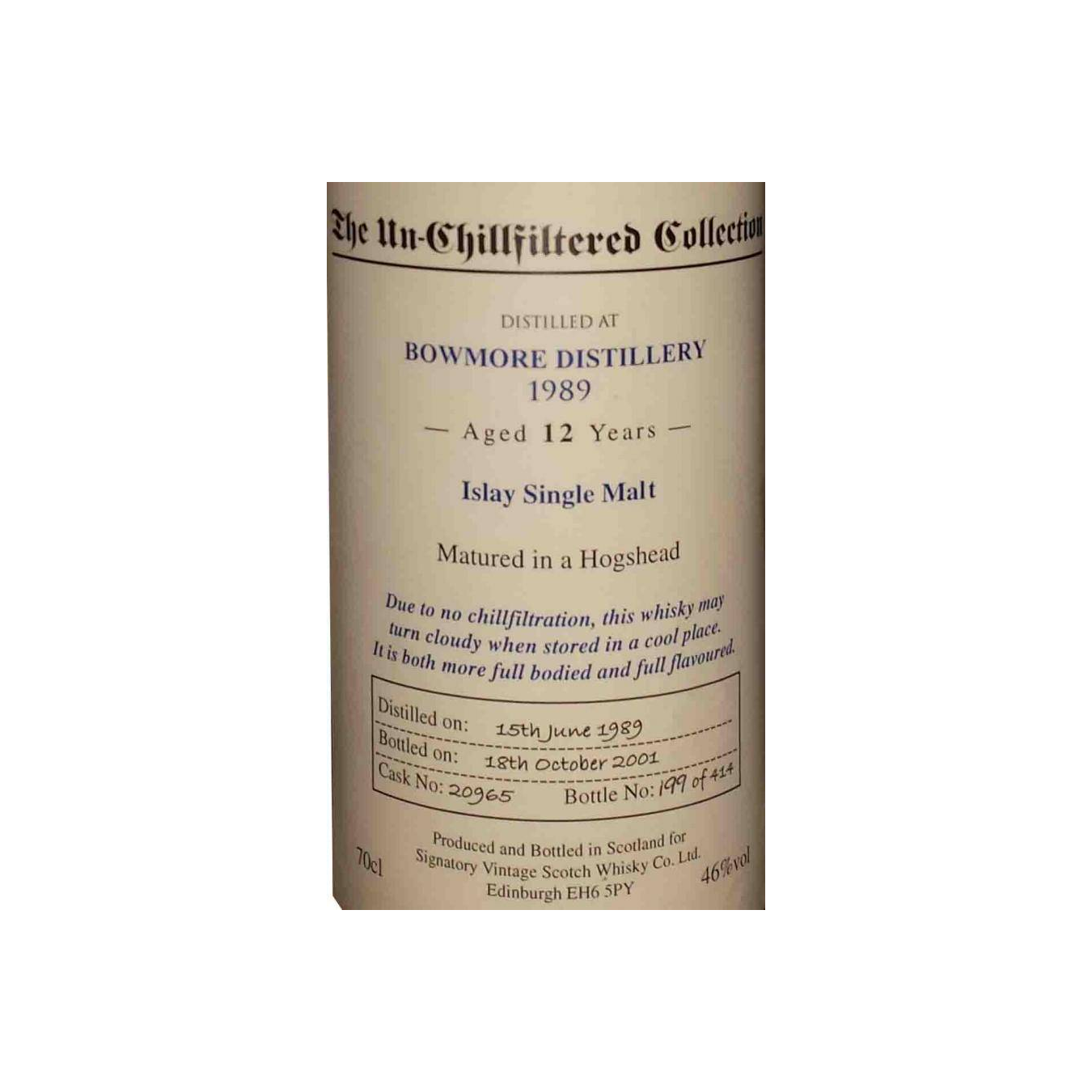 Bowmore The Un-Chillfiltered Collection 1989 12 Years Single Malt Whisky