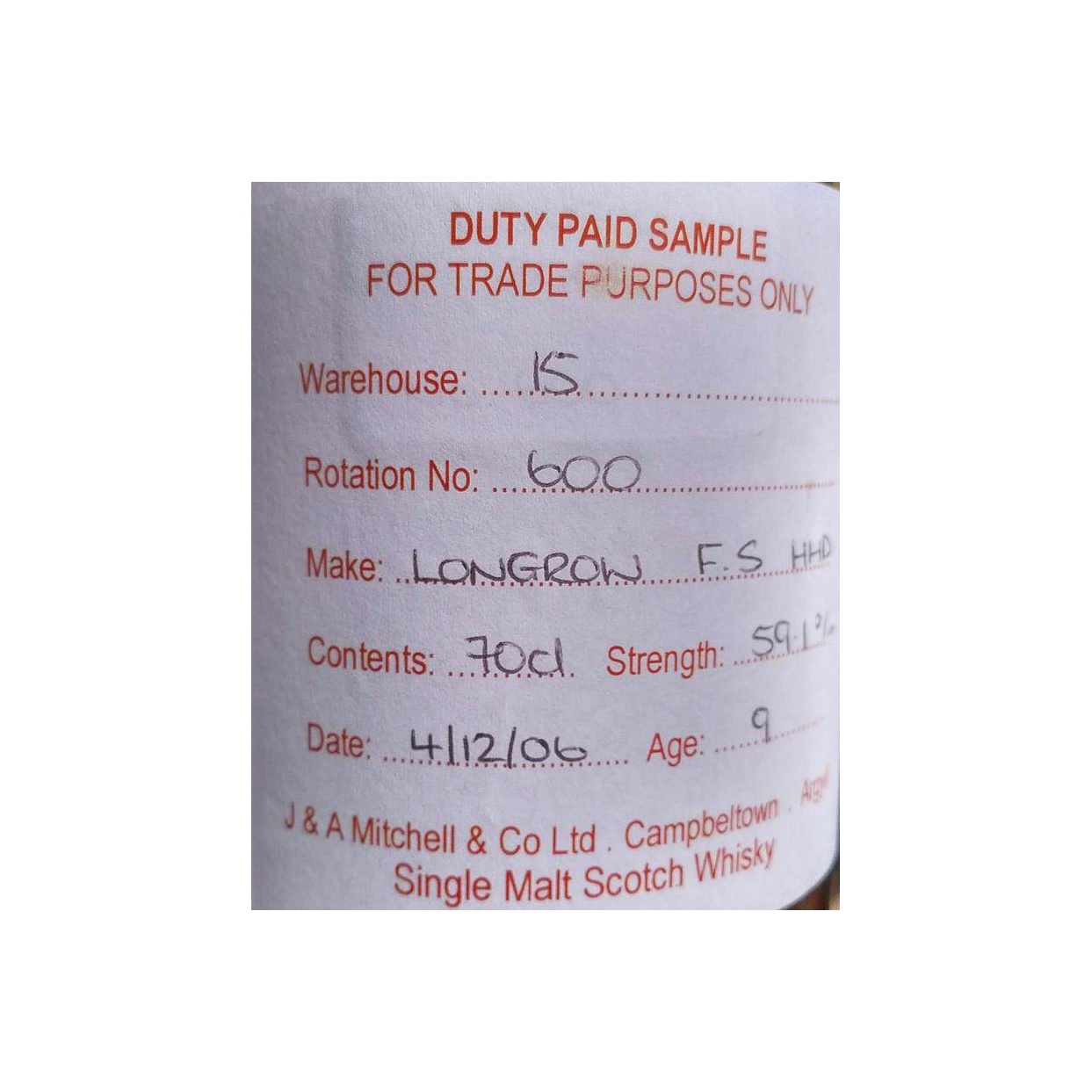 Longrow Duty Paid Sample - For Trade Purposes Only 2006 9 Years Single Malt Whisky