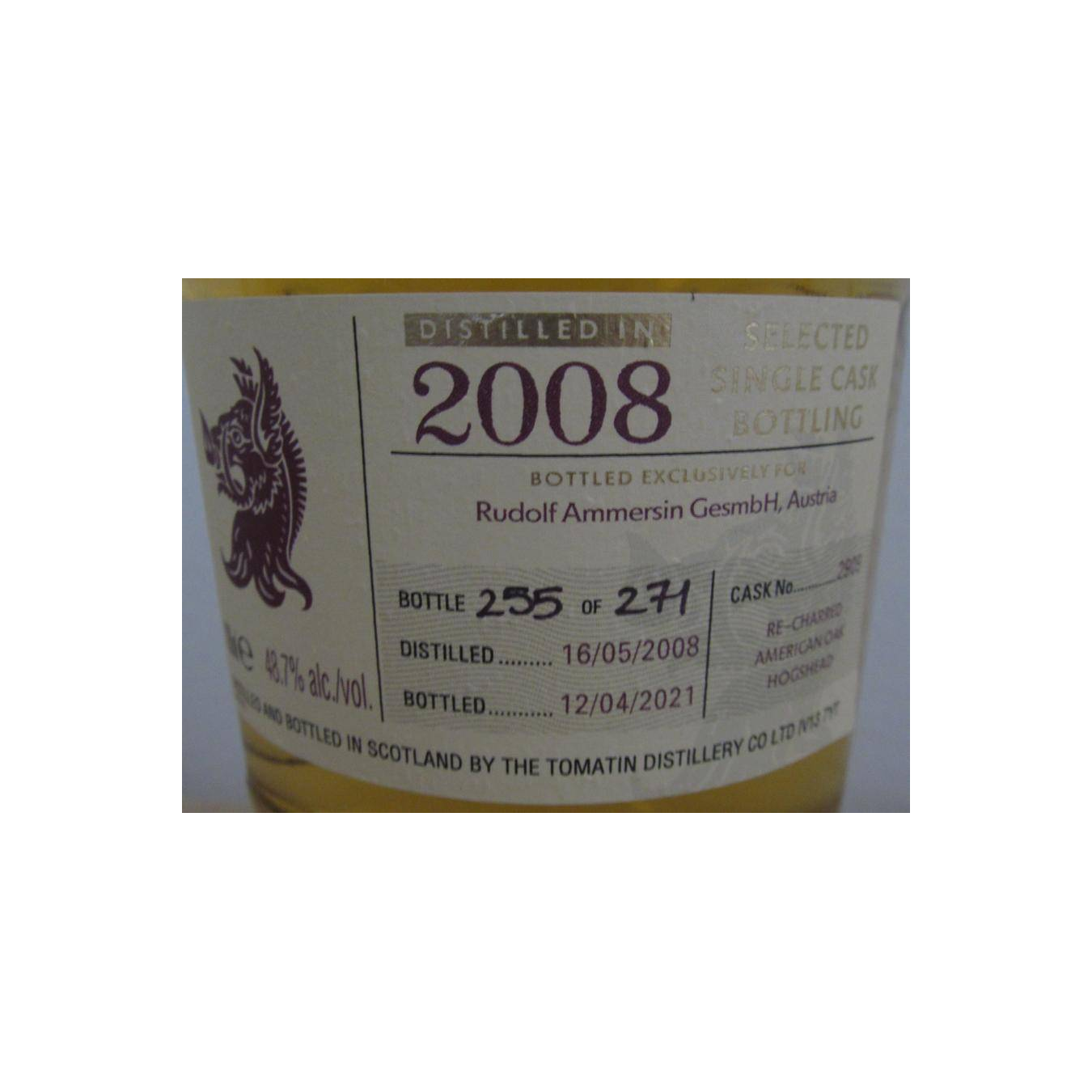 Tomatin Single Cask 2008 12 Years Single Malt Whisky