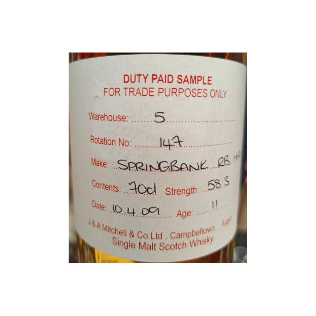Springbank Duty Paid Sample - For Trade Purposes Only 2009 11 Years Single Malt Whisky