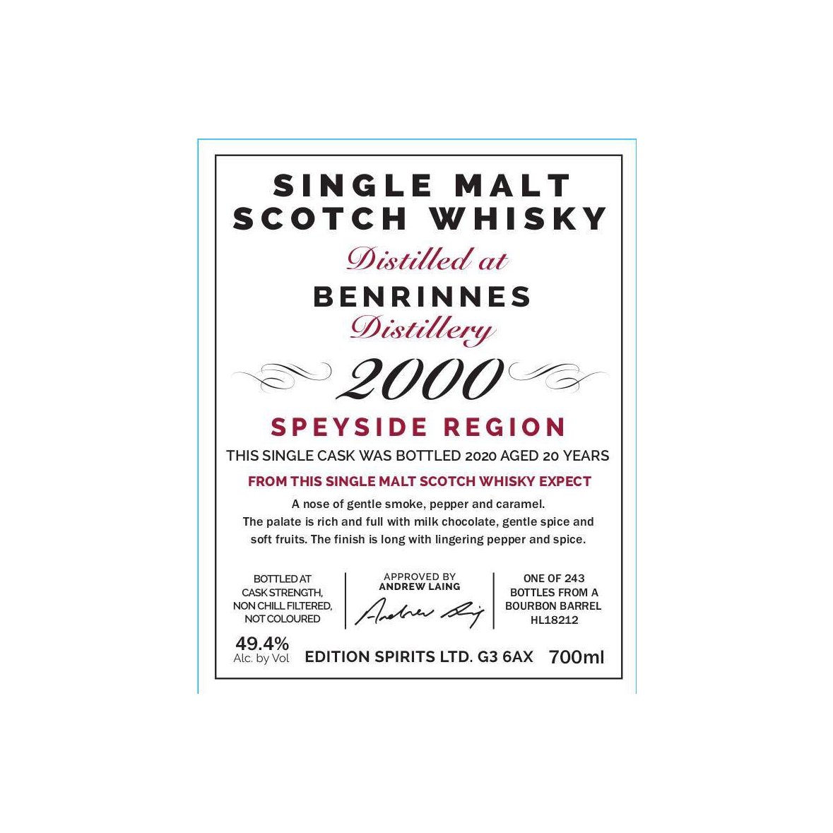 Benrinnes The First Editions 2000 20 Years Single Malt Whisky 3