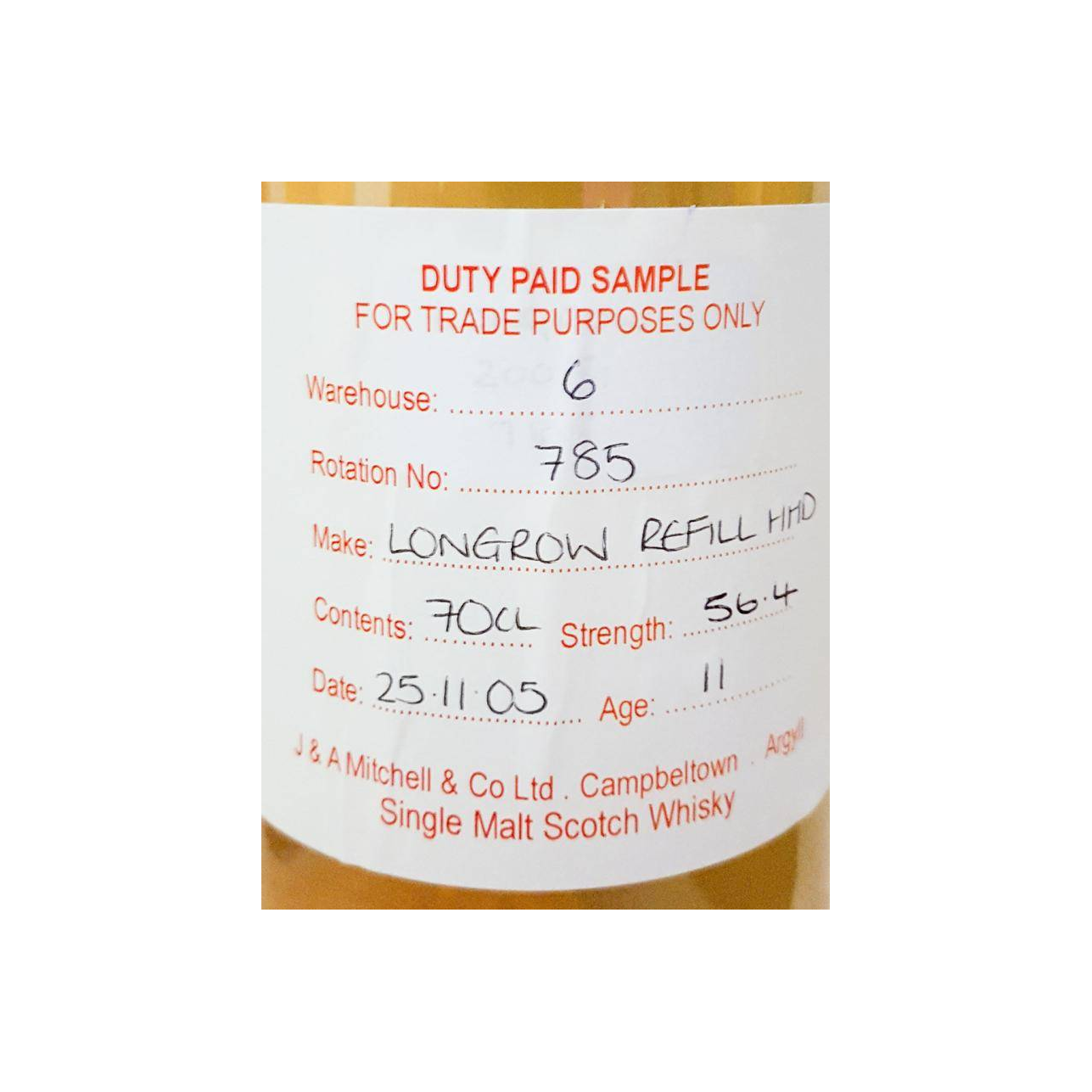 Longrow Duty Paid Sample - For Trade Purposes Only 2005 11 Years Single Malt Whisky 2
