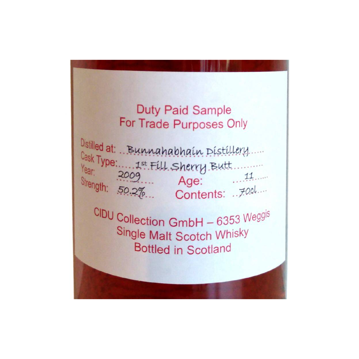 Bunnahabhain Duty Paid Sample - For Trade Purposes Only 2009 11 Years Single Malt Whisky 2