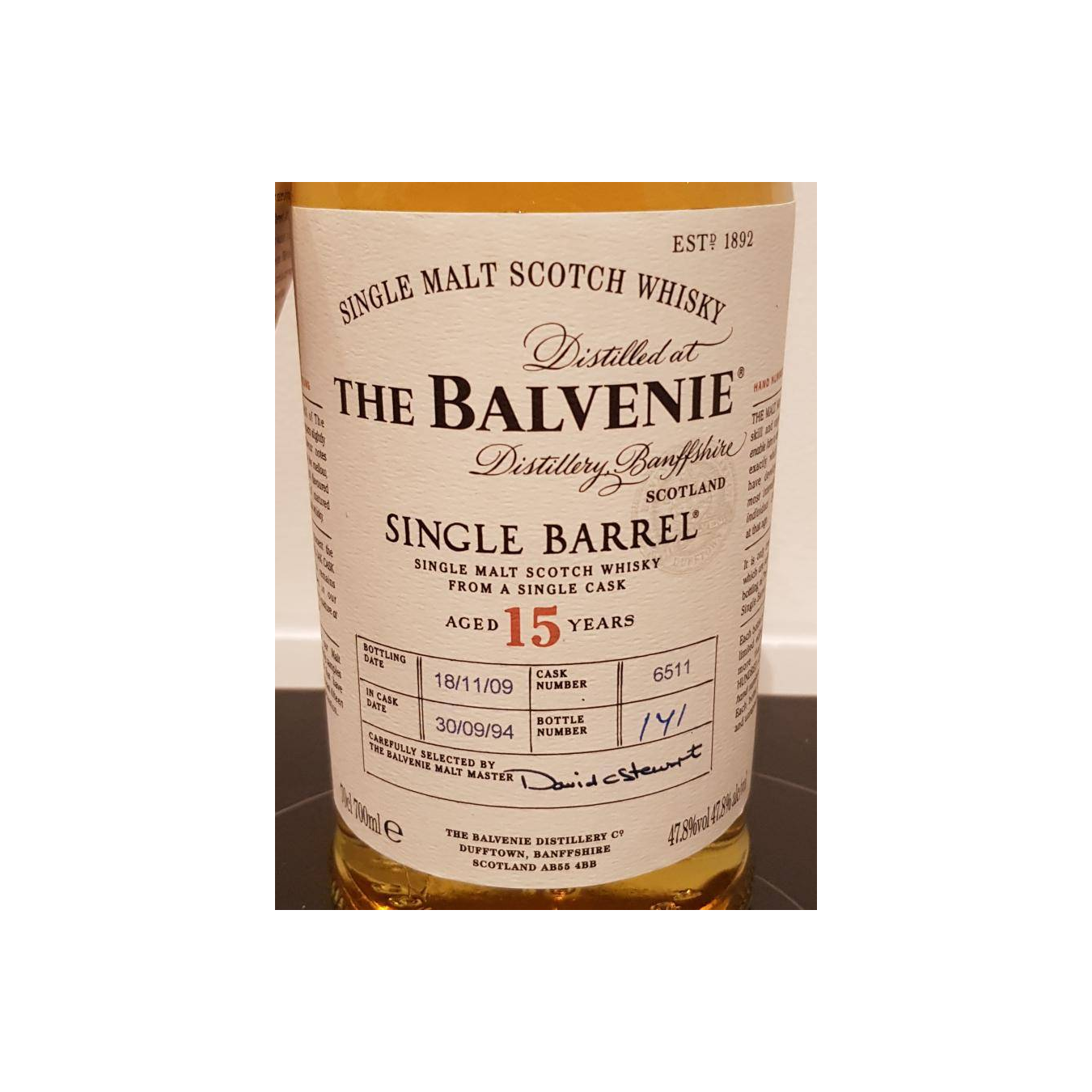 The Balvenie Single Cask 1994 15 Years Single Malt Whisky