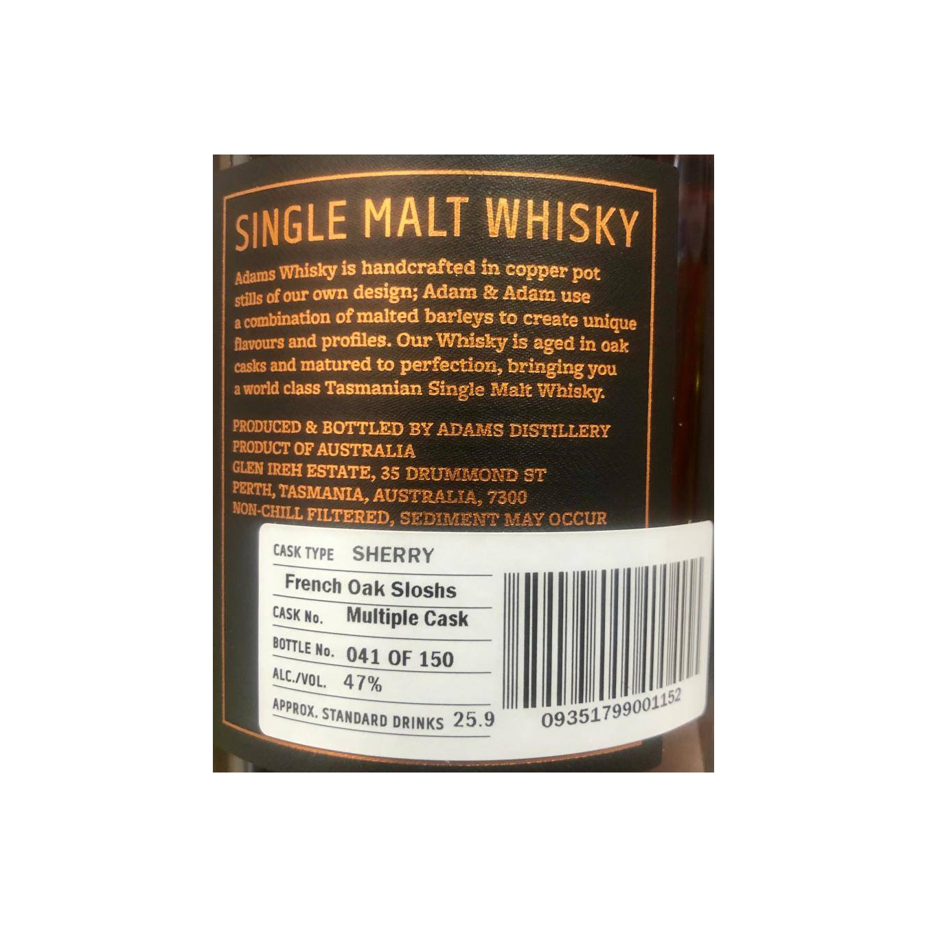 Adams Tasmanian Single Malt Whisky 3