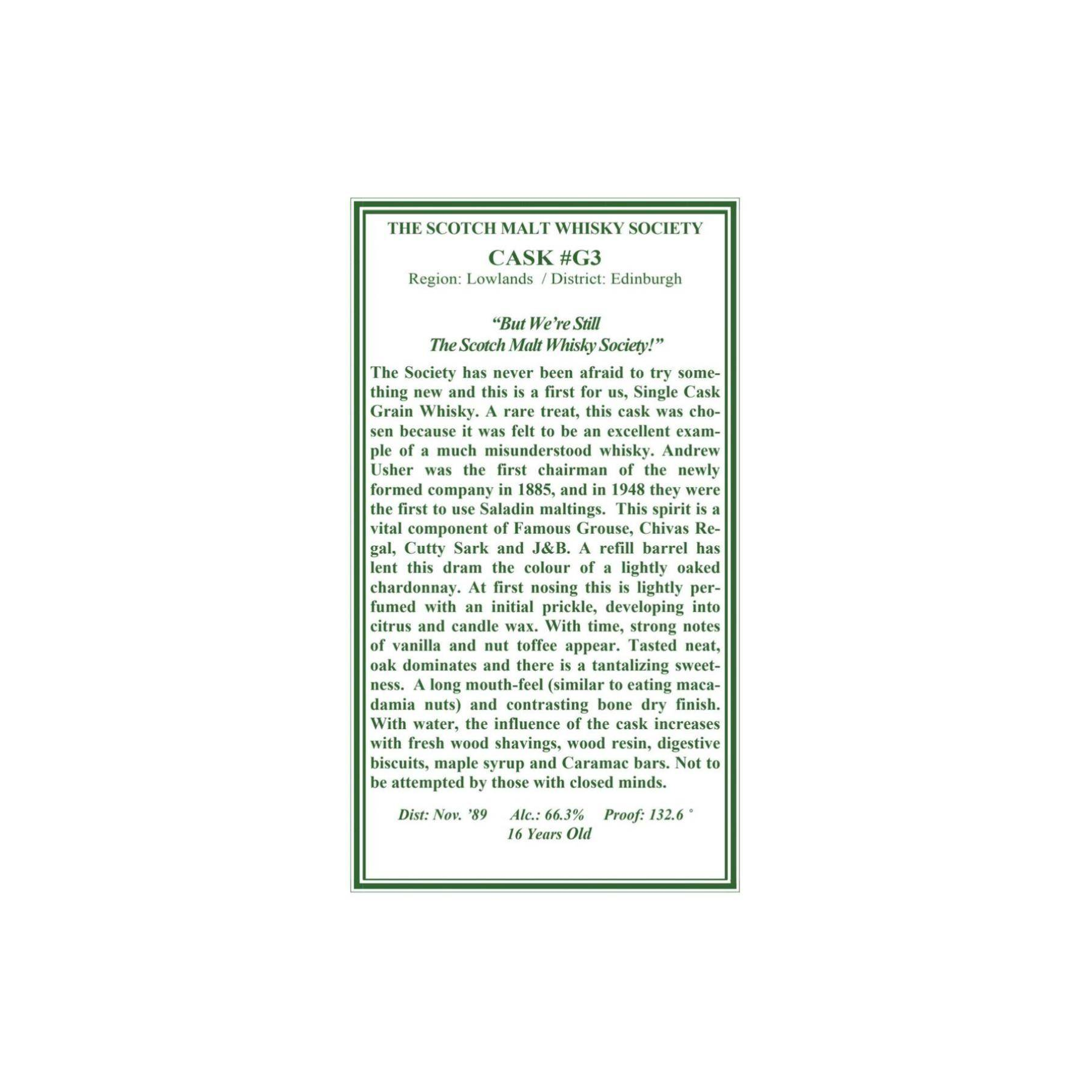 The Scotch Malt Whisky Society 1989 16 Years Single Grain Whisky