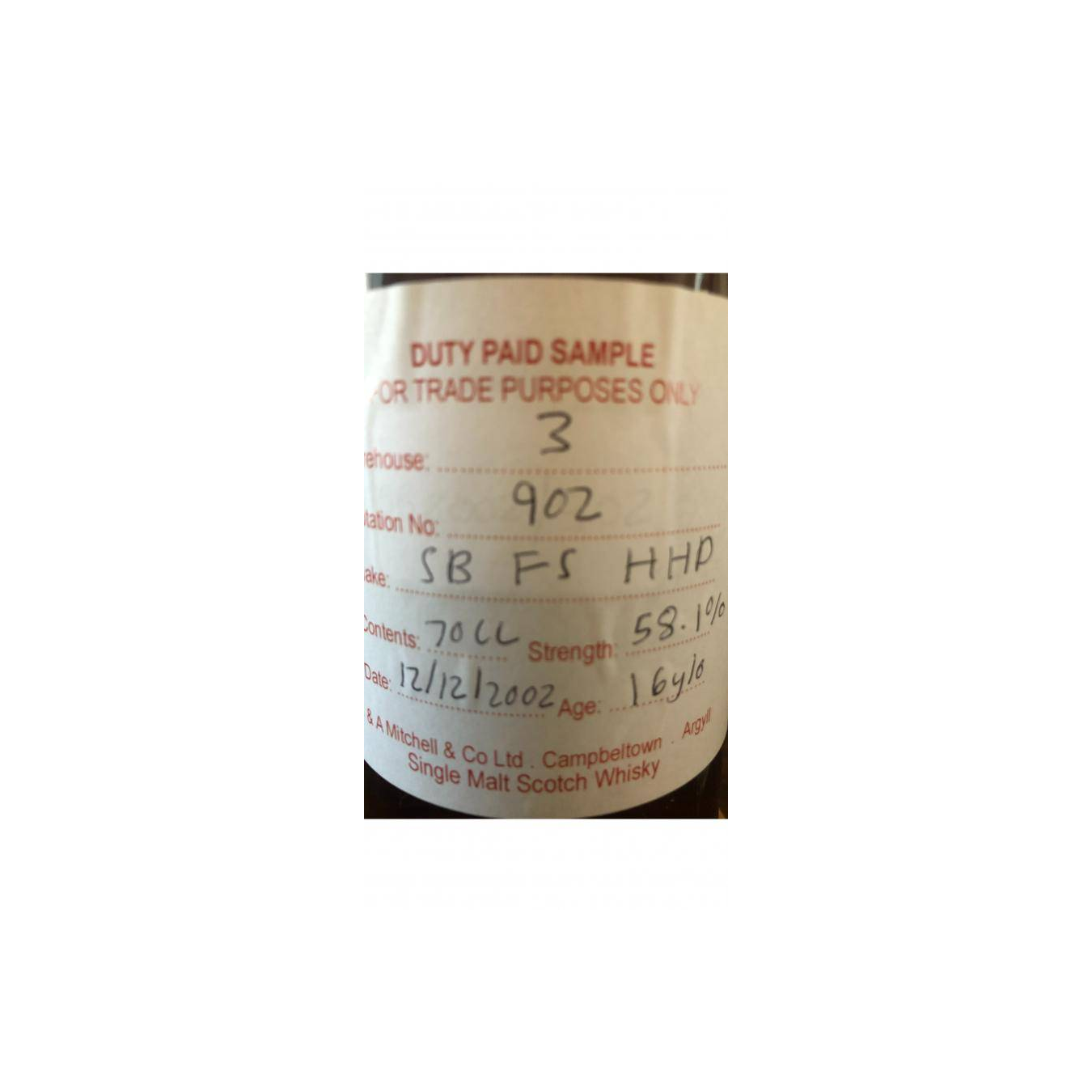 Springbank Duty Paid Sample - For Trade Purposes Only 2002 16 Years Single Malt Whisky