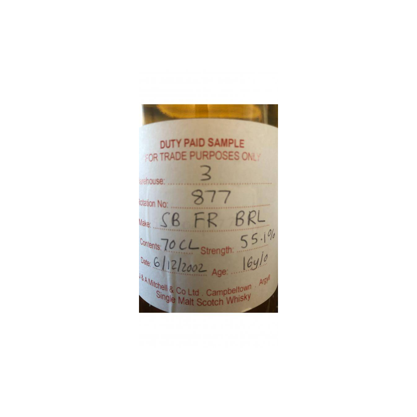 Springbank Duty Paid Sample - For Trade Purposes Only 2002 16 Years Single Malt Whisky