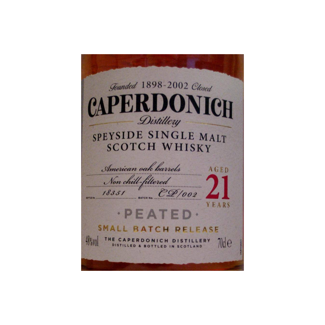 Caperdonich 21 Years Single Malt Whisky 2