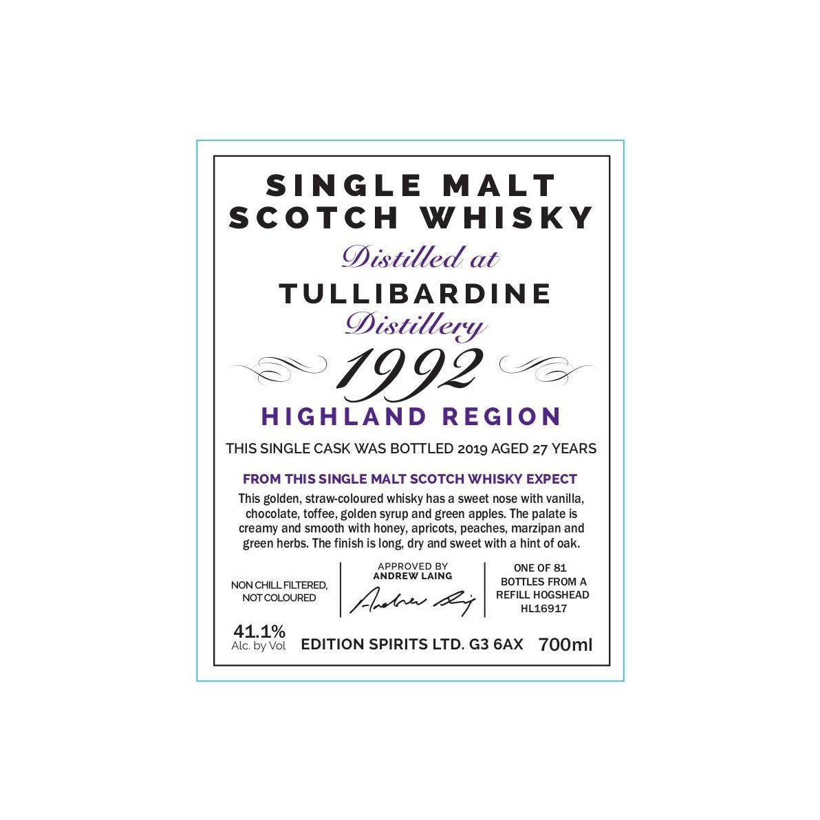 Tullibardine The First Editions 1992 27 Years Single Malt Whisky 2
