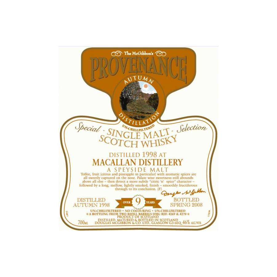 The Macallan McGibbon's Provenance 1998 9 Years Single Malt Whisky 2