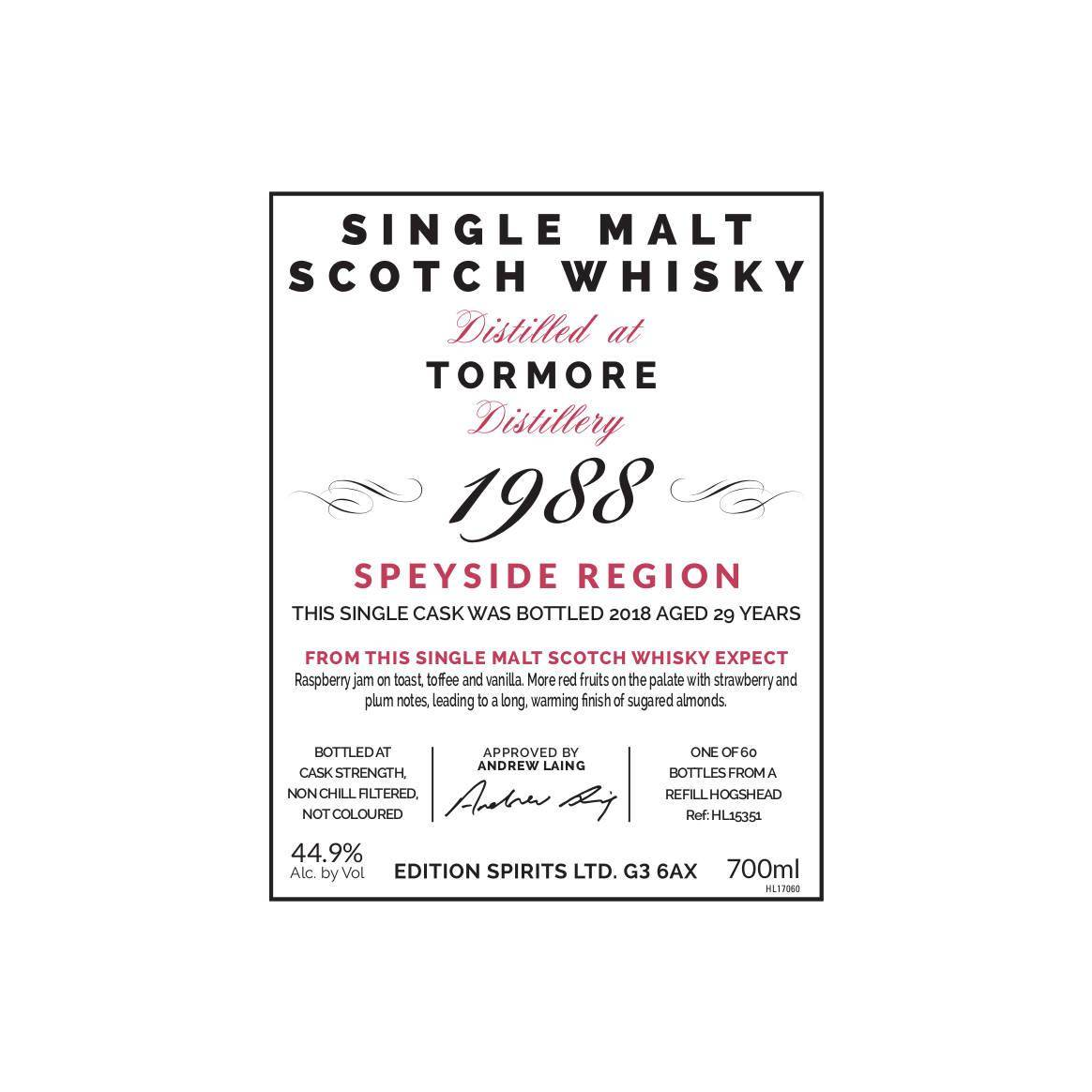 Tormore The First Editions 1988 29 Years Single Malt Whisky