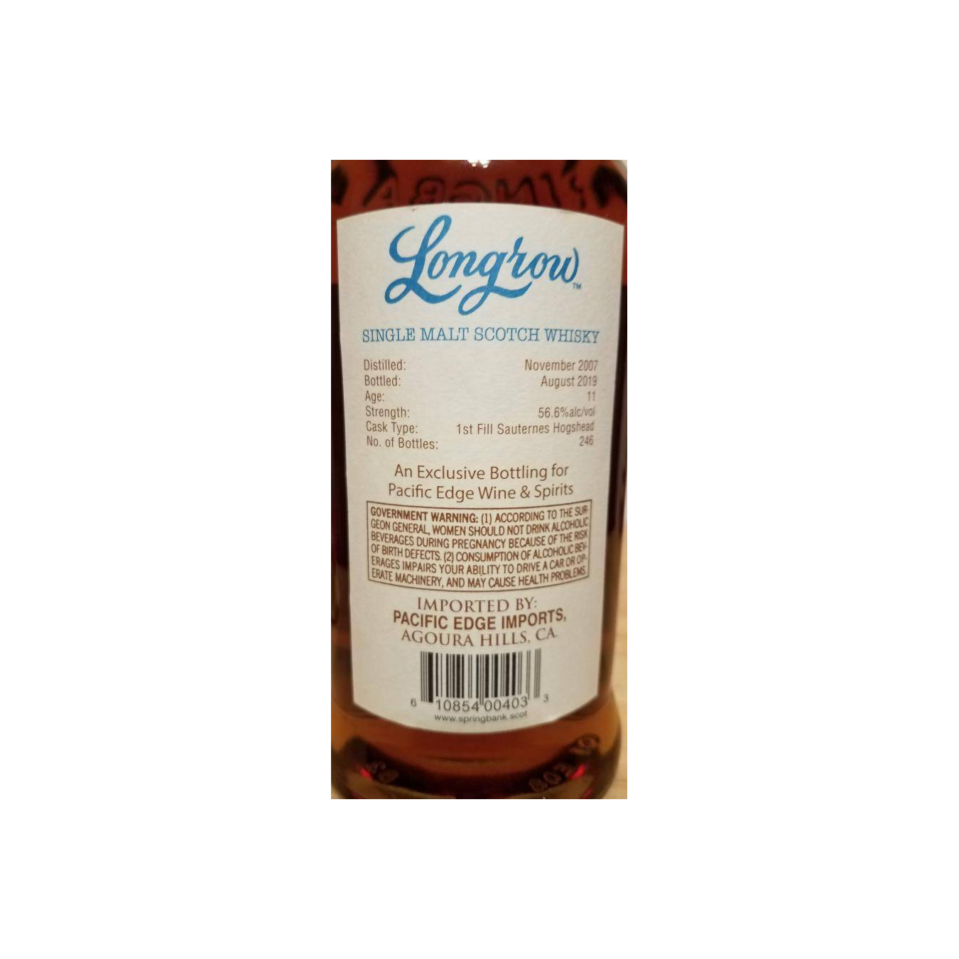 Longrow Single Cask 2007 11 Years Single Malt Whisky 2