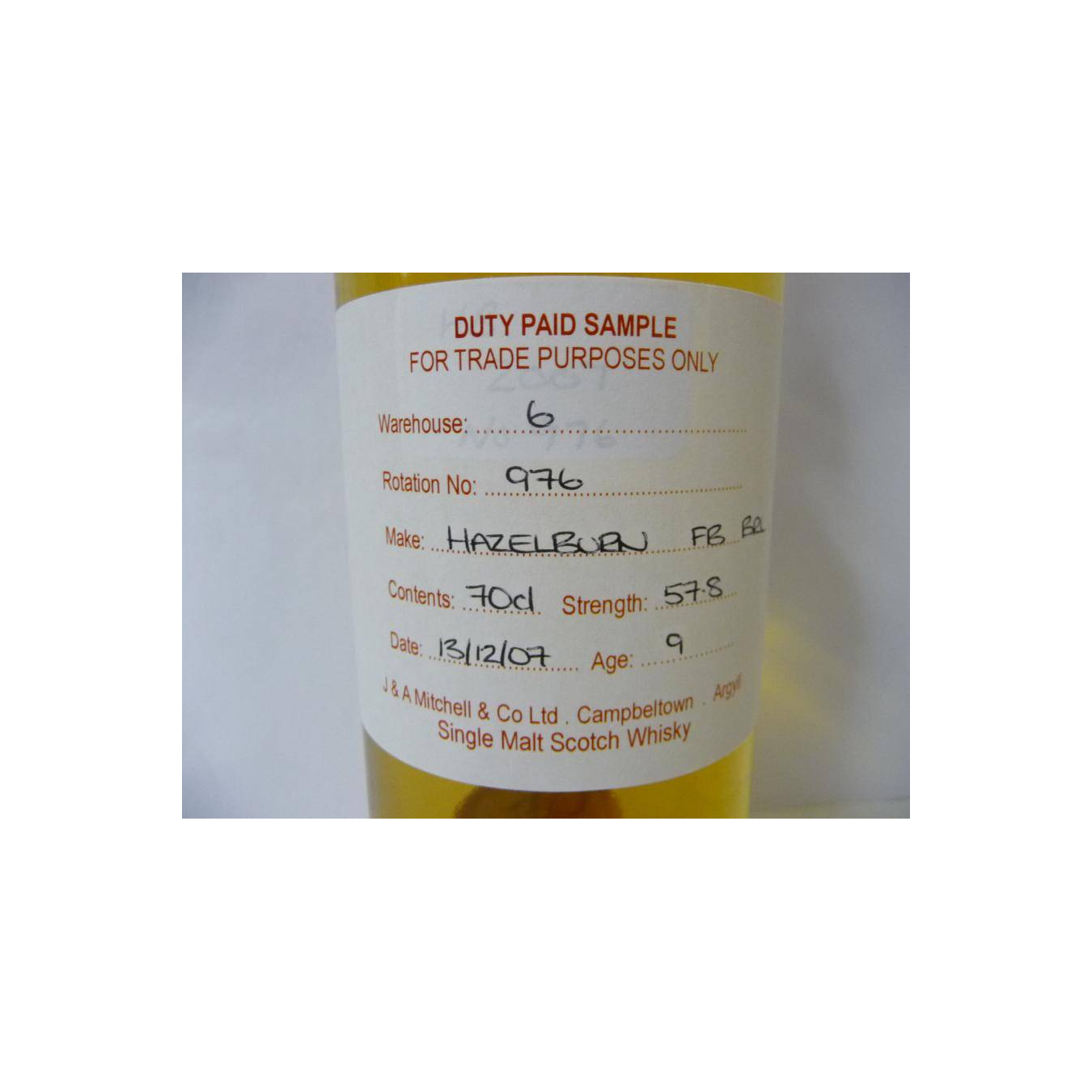 Hazelburn Duty Paid Sample - For Trade Purposes Only 2007 9 Years Single Malt Whisky 3