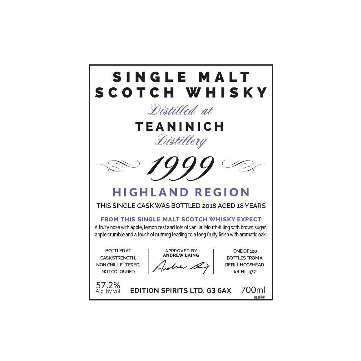 Teaninich The First Editions 1999 18 Years Single Malt Whisky 2