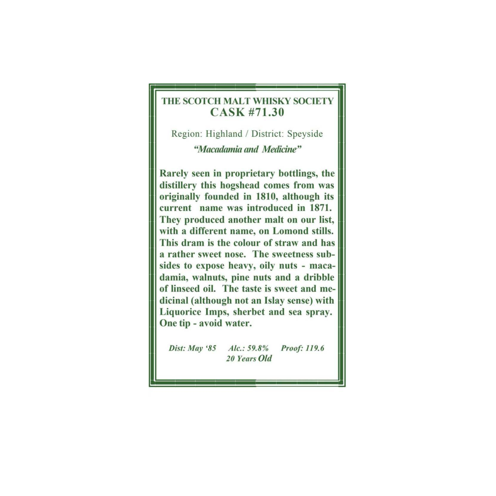 The Scotch Malt Whisky Society 1985 20 Years Single Malt Whisky