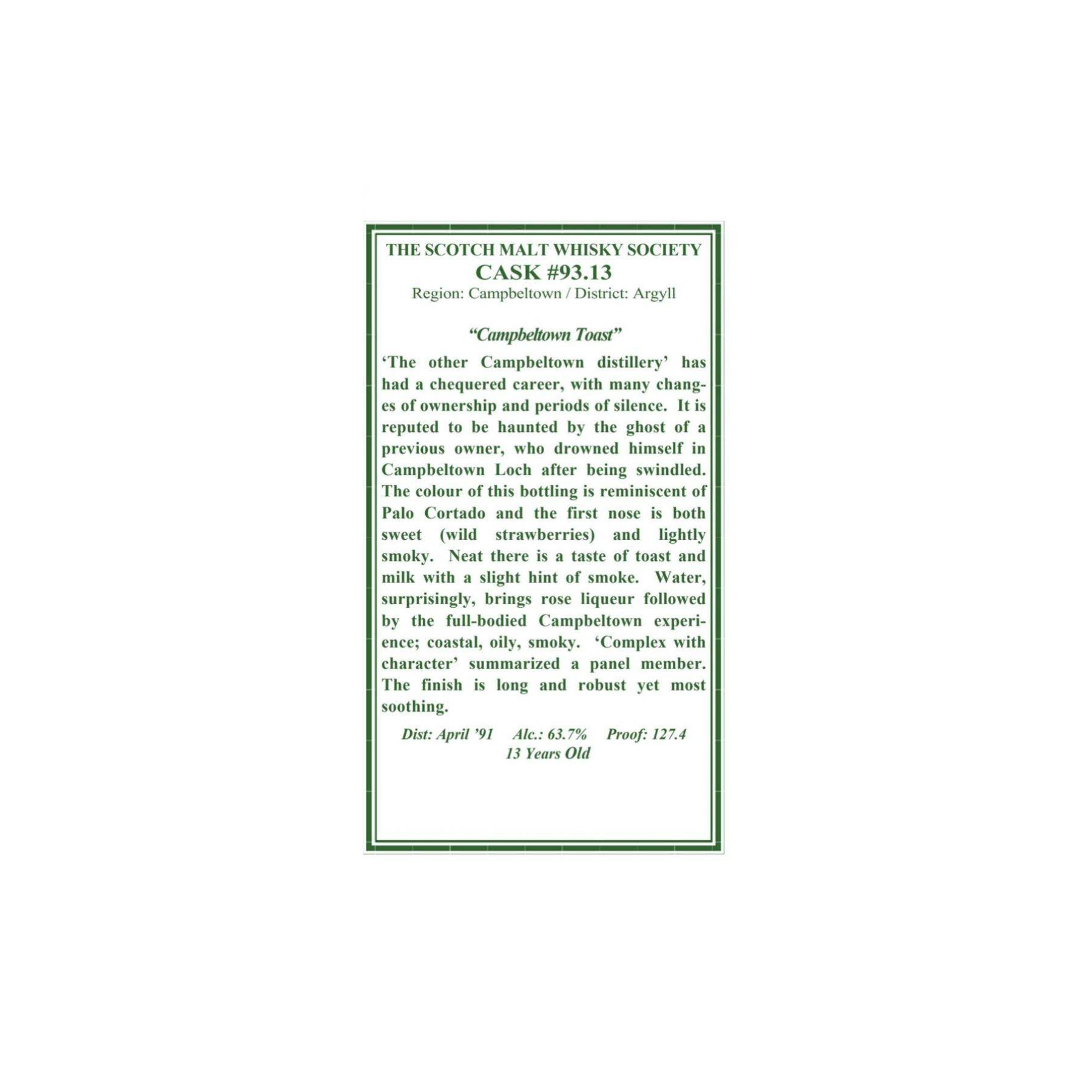 The Scotch Malt Whisky Society 1991 13 Years Single Malt Whisky