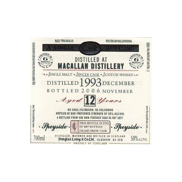 The Macallan Old Malt Cask 1993 12 Years Single Malt Whisky