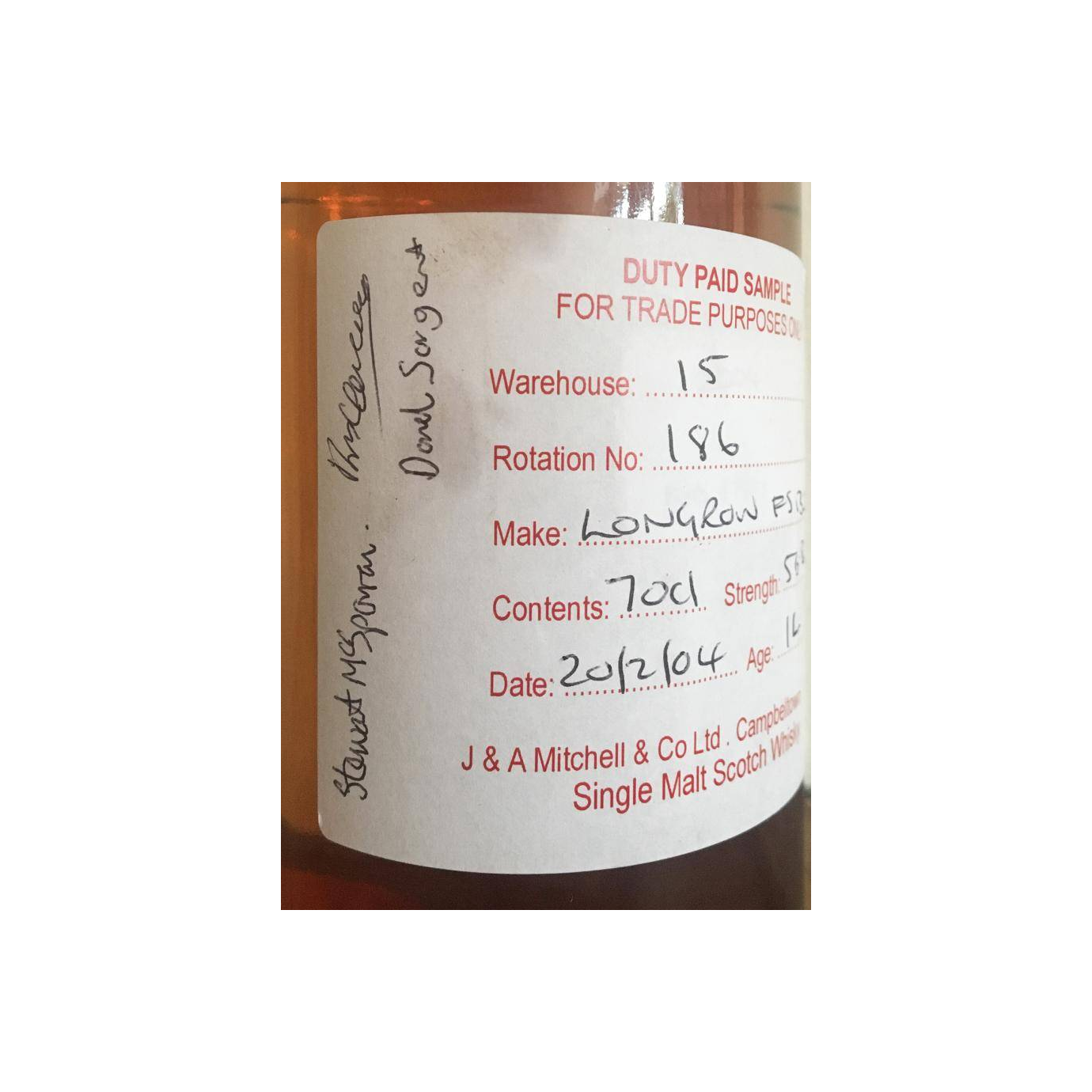 Longrow Duty Paid Sample - For Trade Purposes Only 2004 14 Years Single Malt Whisky 2