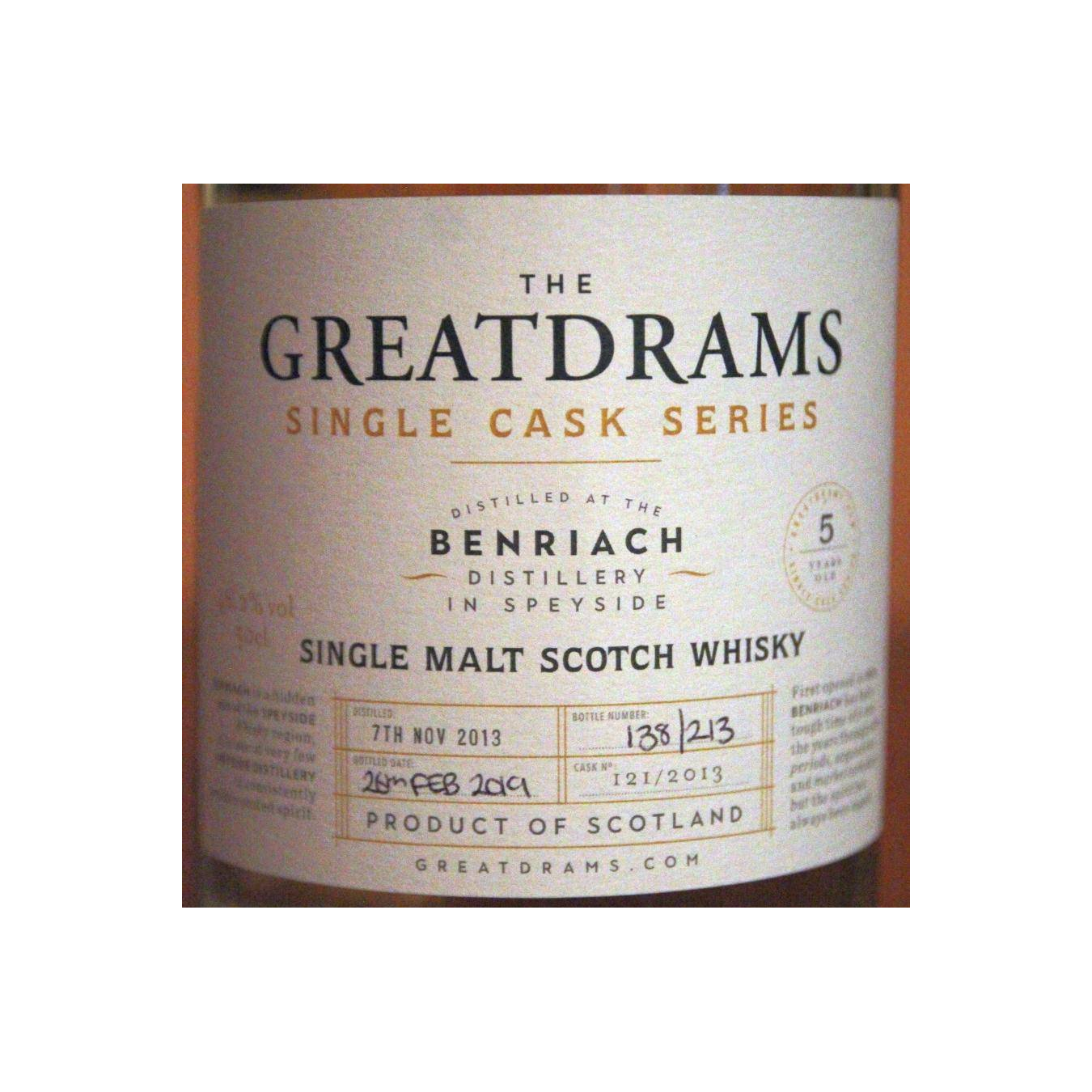 BenRiach Single Cask 2013 5 Years Single Malt Whisky 2