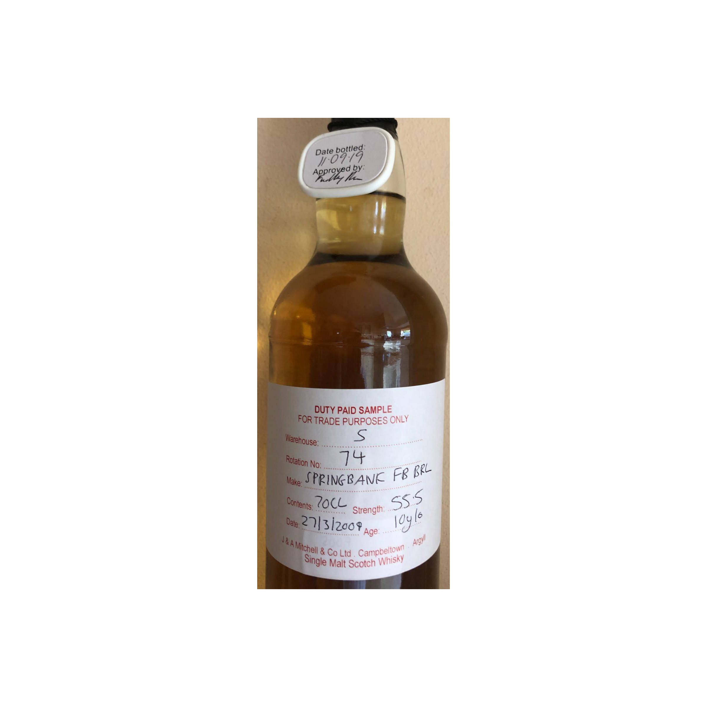 Springbank Duty Paid Sample - For Trade Purposes Only 2009 10 Years Single Malt Whisky