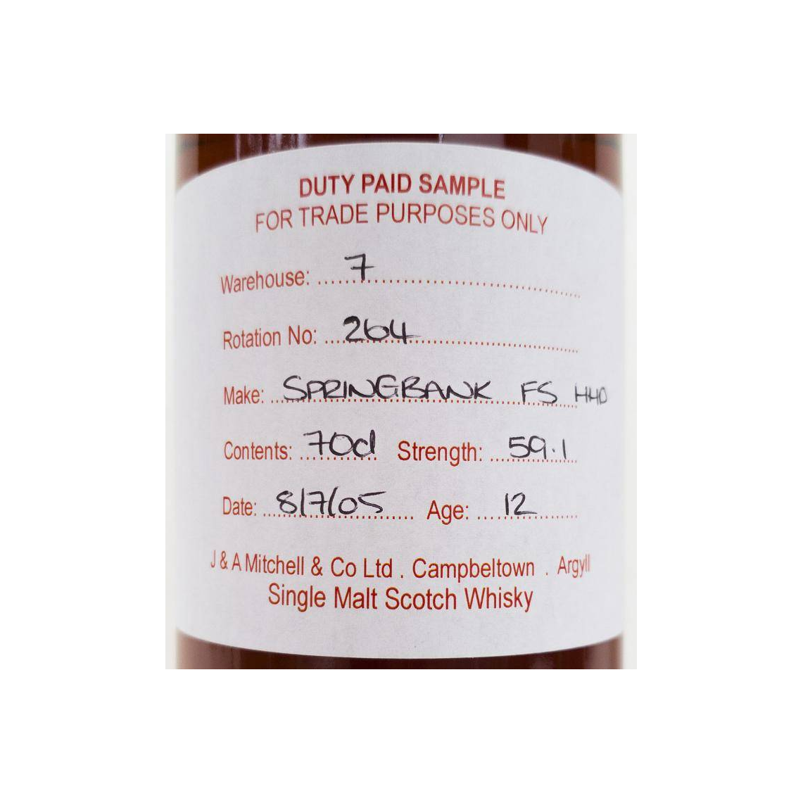 Springbank Duty Paid Sample - For Trade Purposes Only 2005 12 Years Single Malt Whisky 3