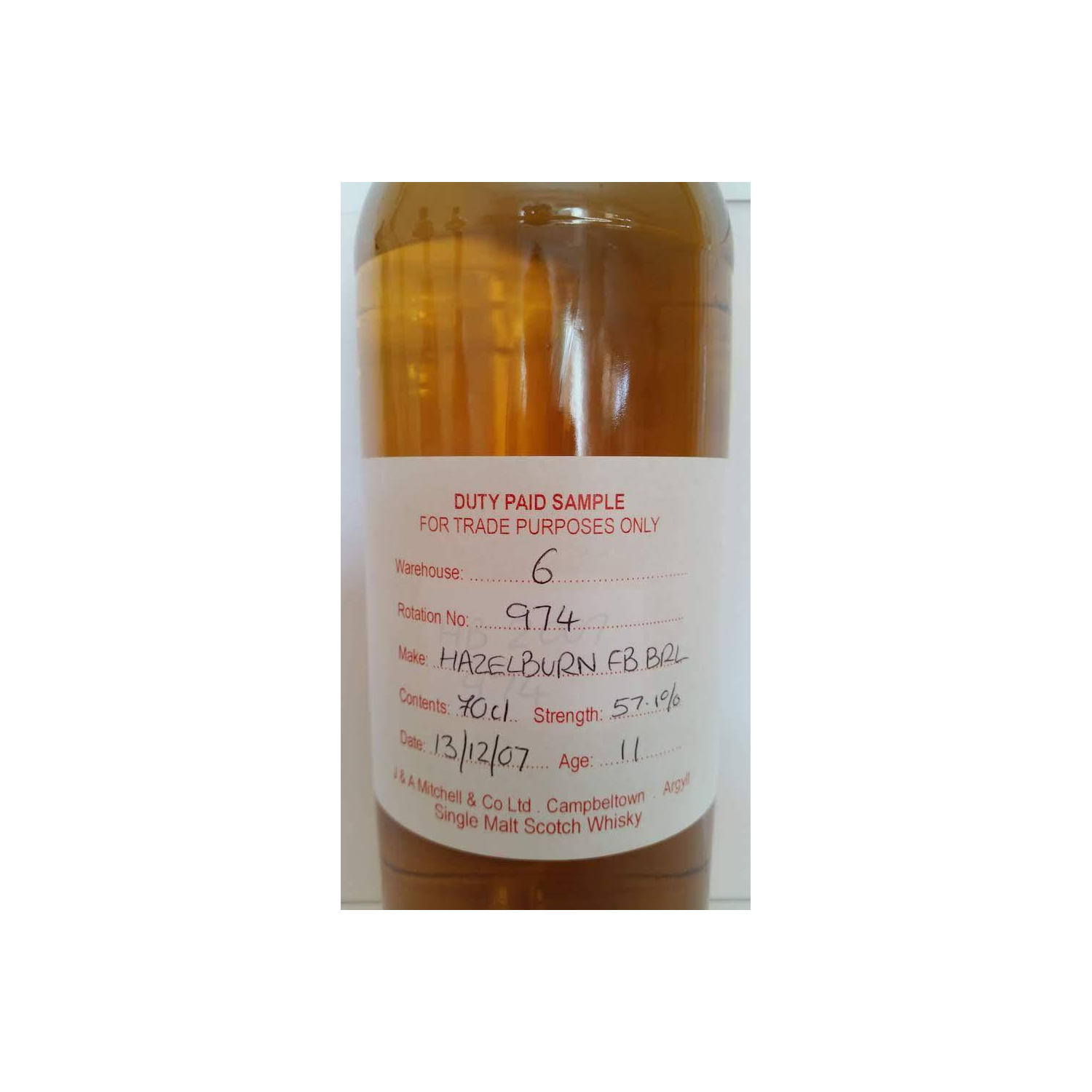 Hazelburn Duty Paid Sample - For Trade Purposes Only 2007 11 Years Single Malt Whisky