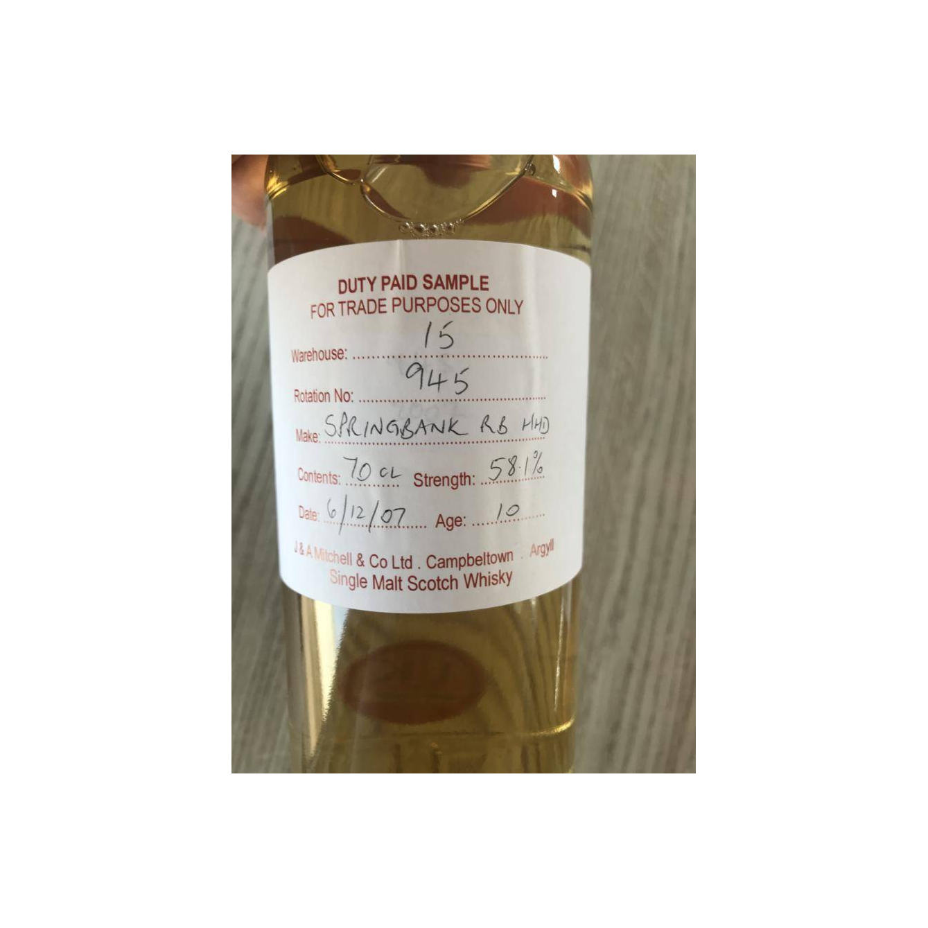 Springbank Duty Paid Sample - For Trade Purposes Only 2007 10 Years Single Malt Whisky