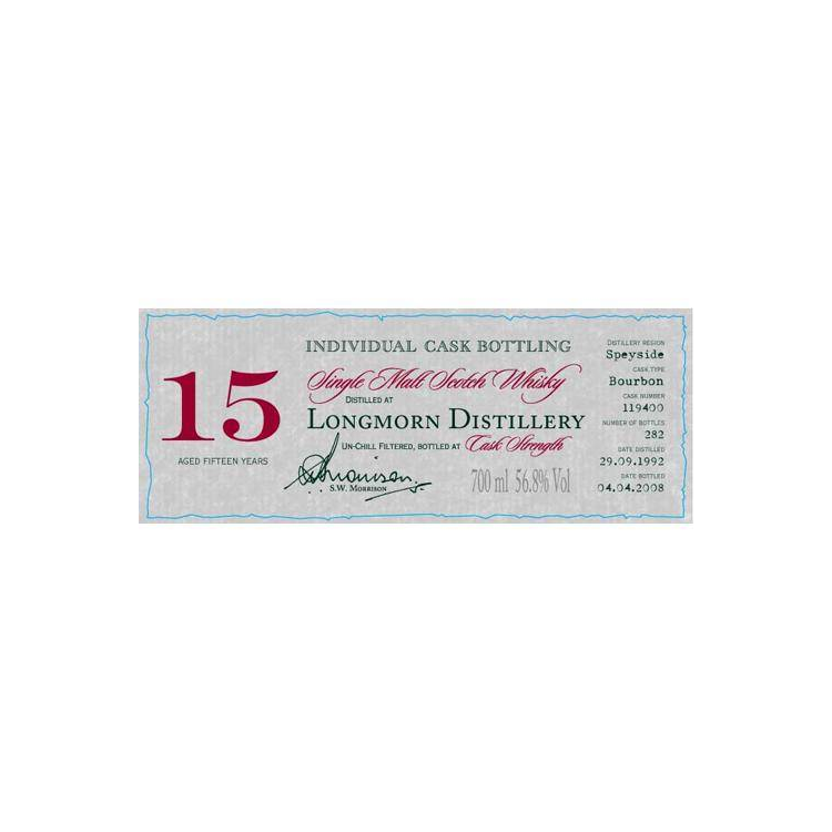 Longmorn Individual Cask Bottling 1992 15 Years Single Malt Whisky 2