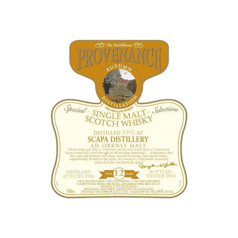 Scapa McGibbon's Provenance 1995 12 Years Single Malt Whisky