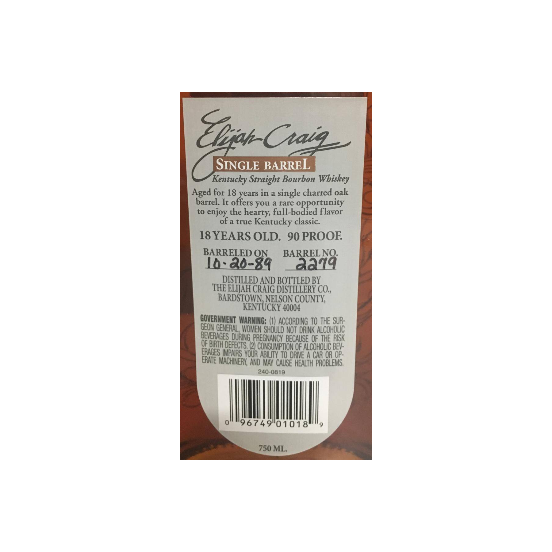 Elijah Craig Single Cask 1989 18 Years Bourbon Whisky