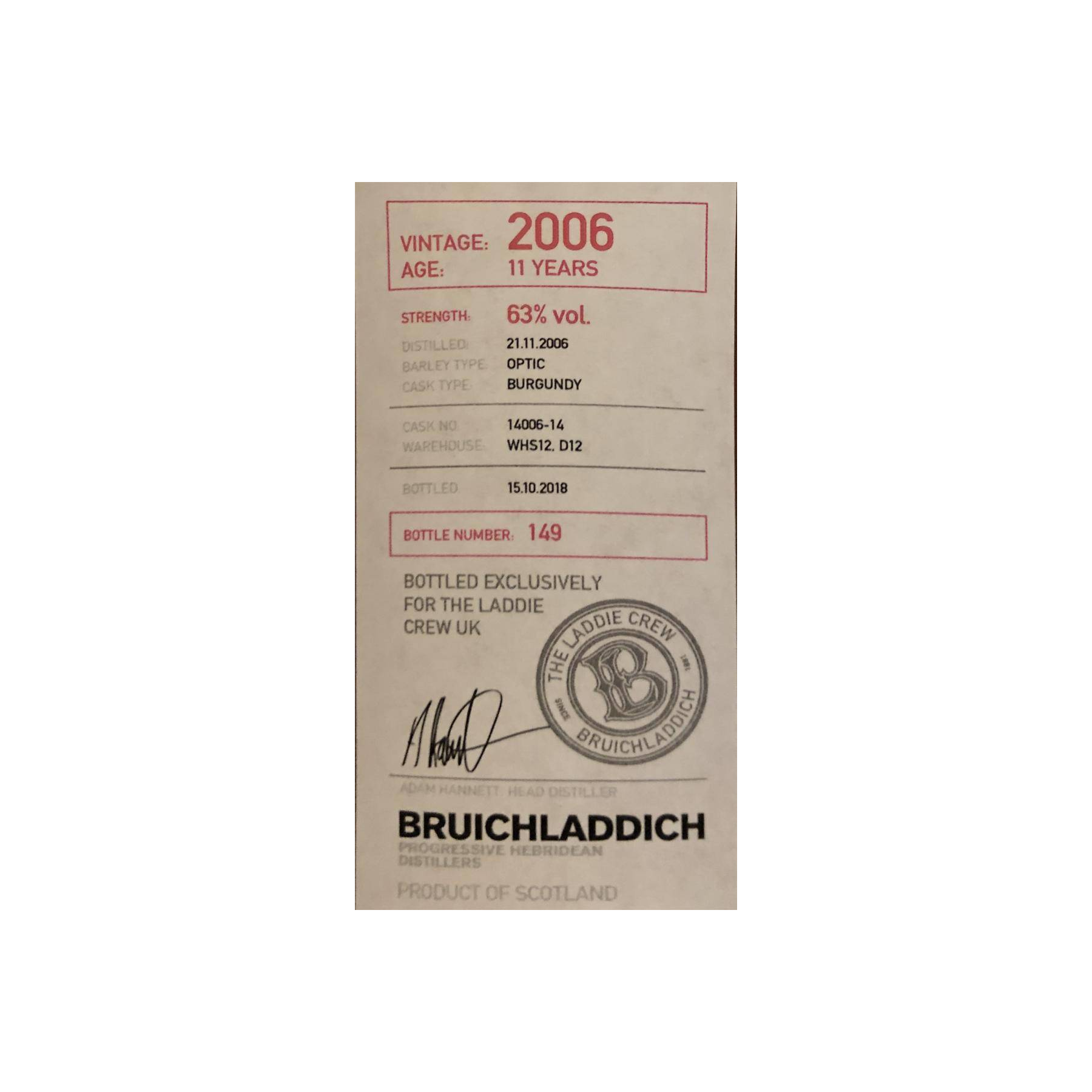Bruichladdich 2006 11 Years Single Malt Whisky 2