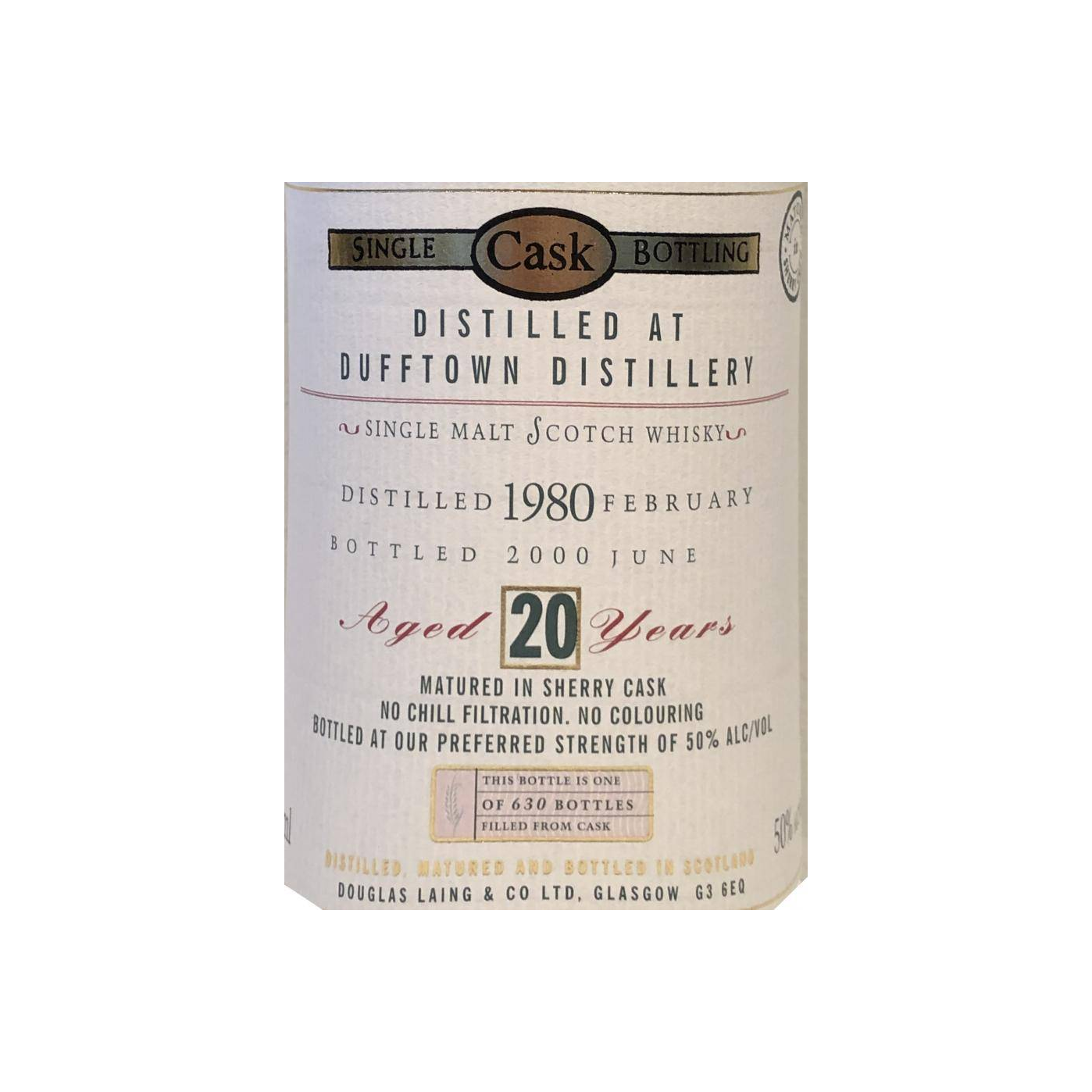 Dufftown Old Malt Cask 1980 20 Years Single Malt Whisky 3