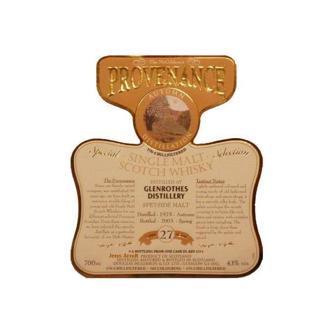 The Glenrothes McGibbon's Provenance 1975 27 Years Single Malt Whisky
