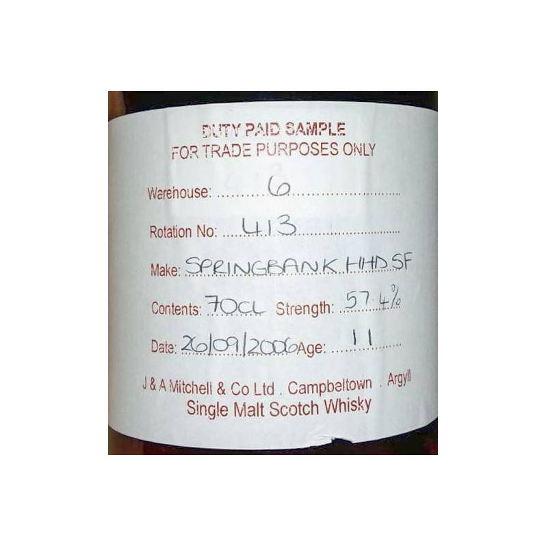 Springbank Duty Paid Sample - For Trade Purposes Only 2006 11 Years Single Malt Whisky