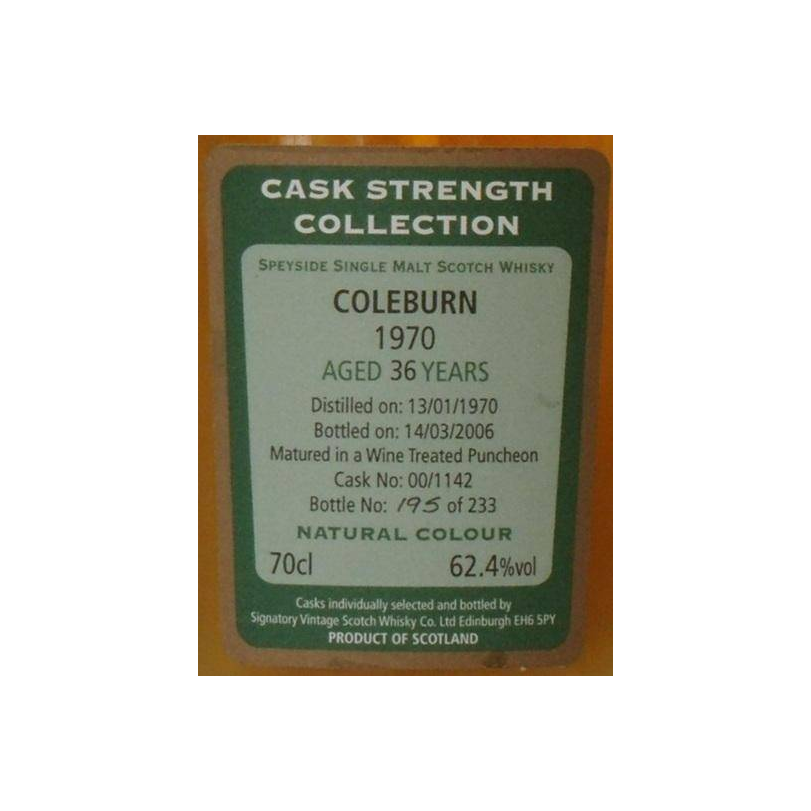 Coleburn Cask Strength Collection 1970 36 Years Single Malt Whisky 2