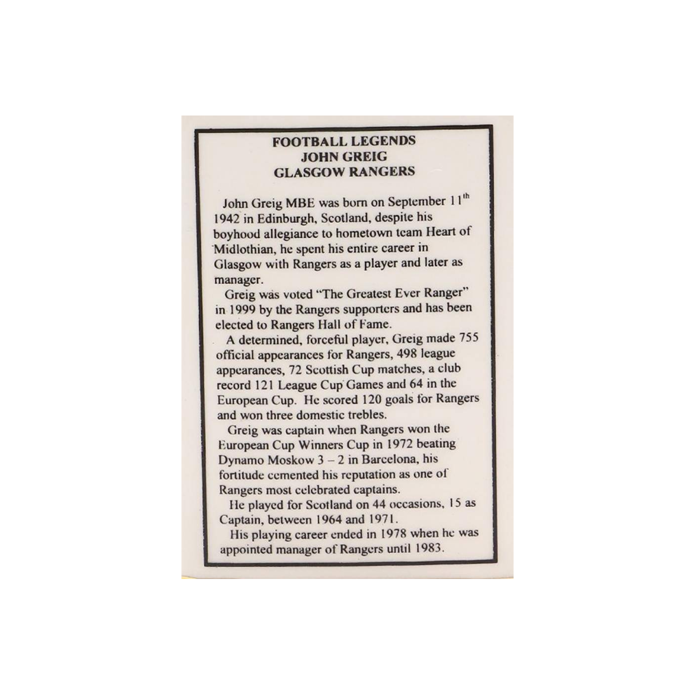 Pointers Football Legends - John Greig 3