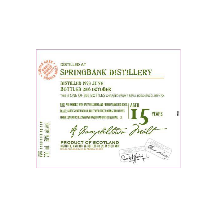 Springbank Old Malt Cask 1993 15 Years Single Malt Whisky 2