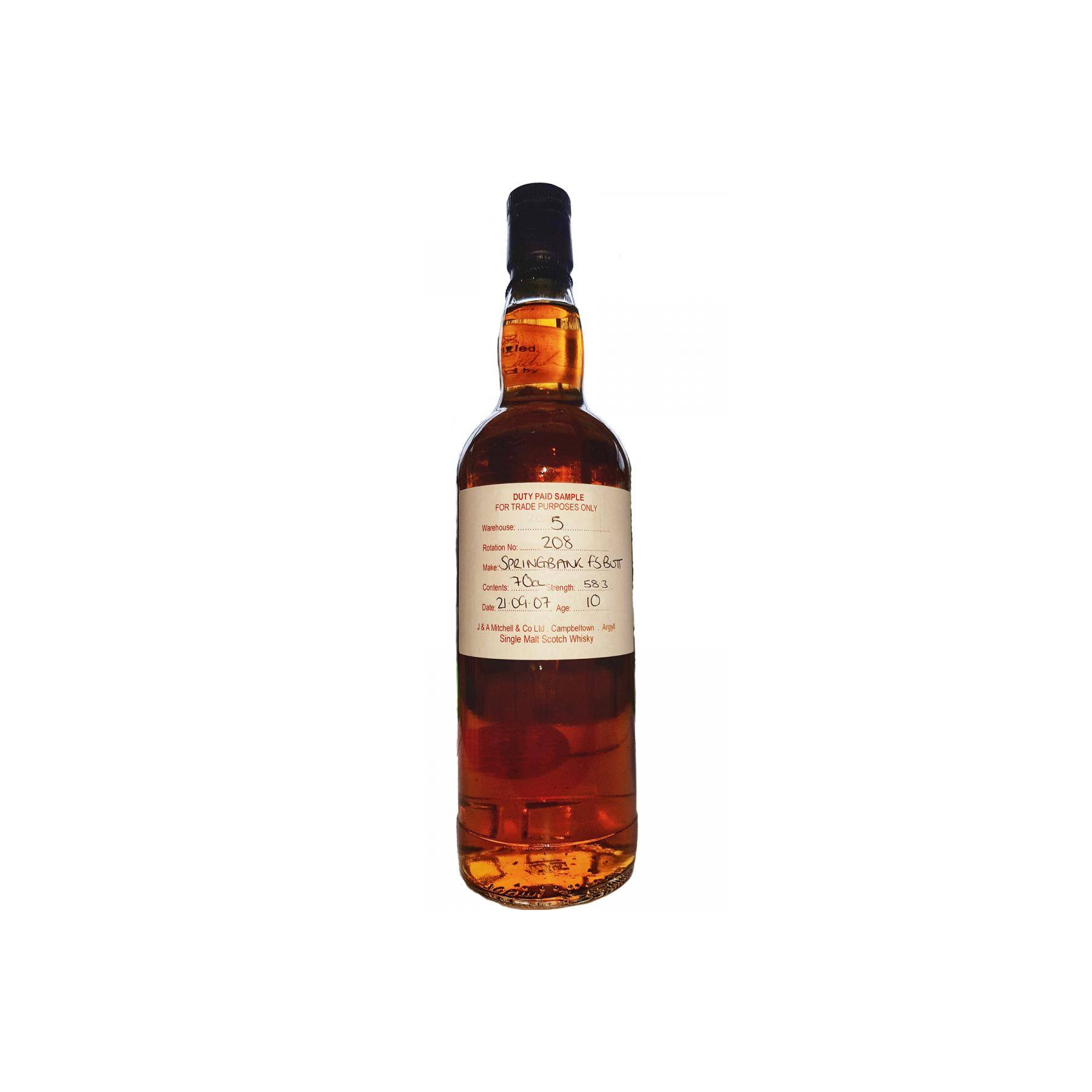 Springbank Duty Paid Sample - For Trade Purposes Only 2007 10 Years Single Malt Whisky