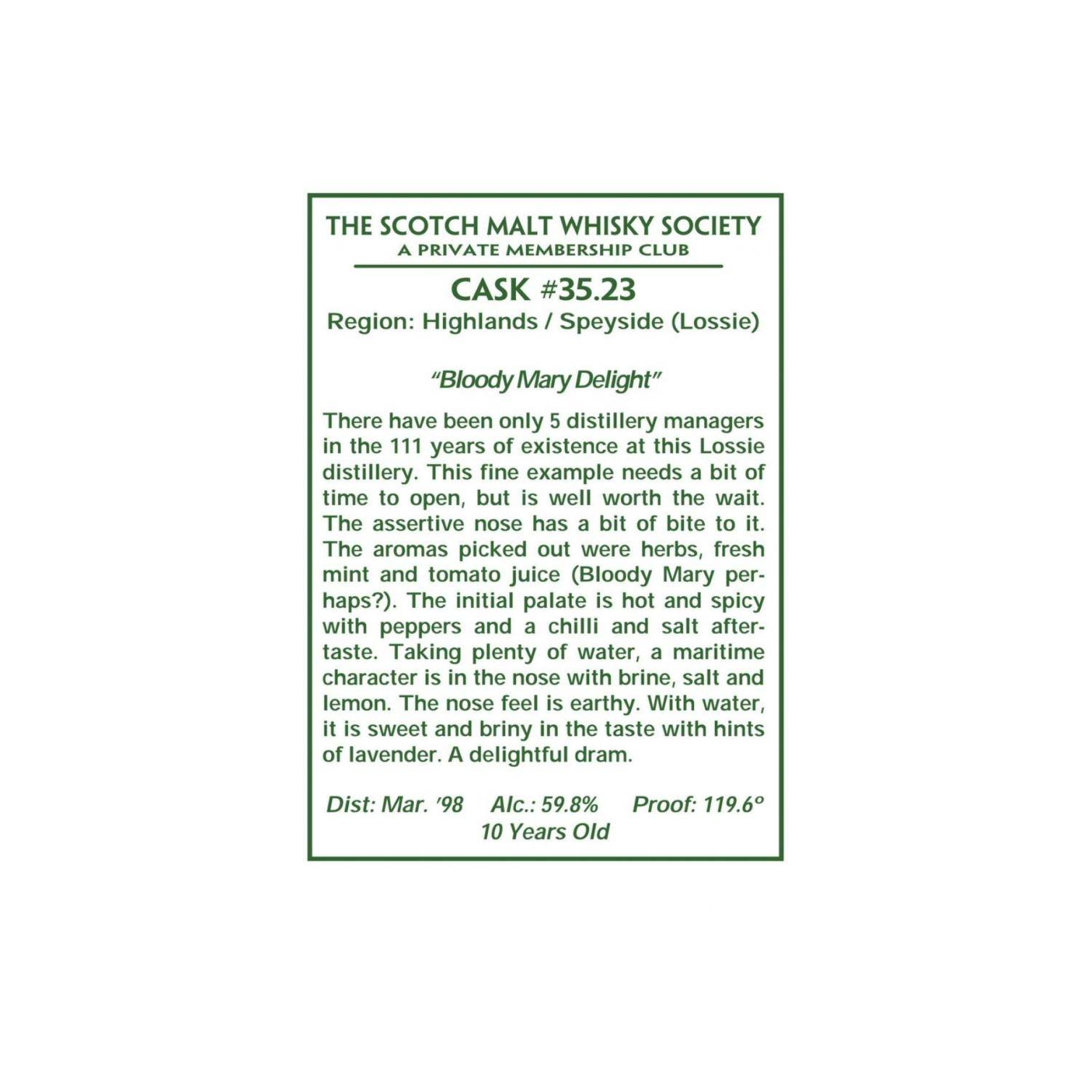 The Scotch Malt Whisky Society 1998 10 Years Single Malt Whisky