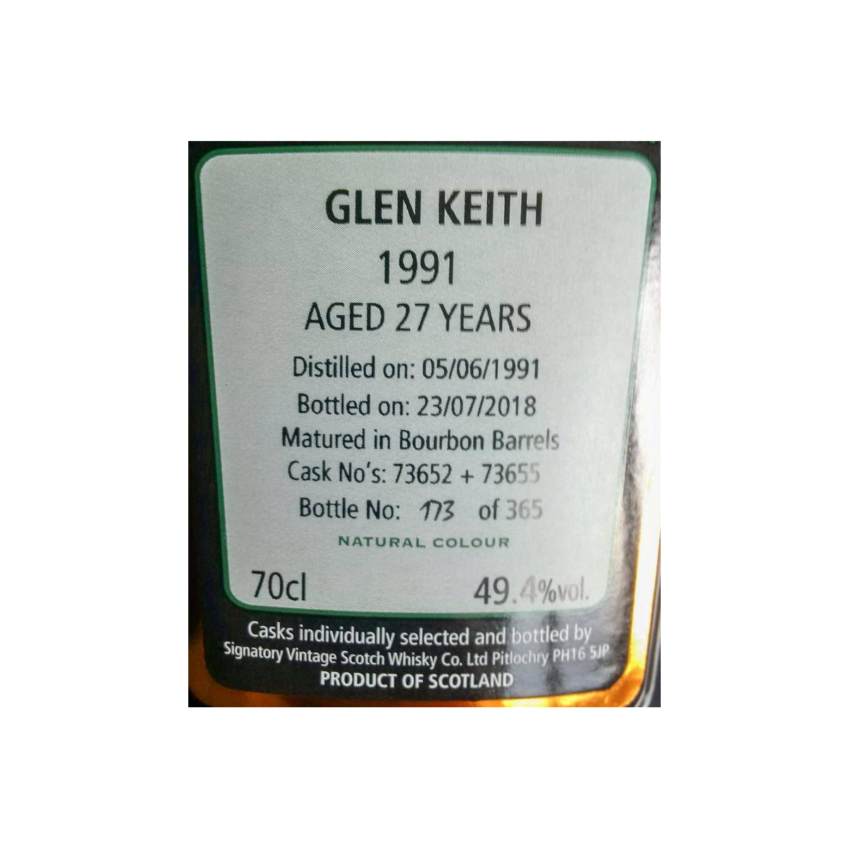 Glen Keith Cask Strength Collection 1991 27 Years Single Malt Whisky 2