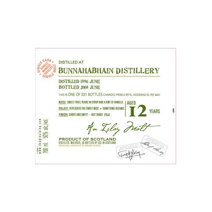 Bunnahabhain Old Malt Cask 1996 12 Years Single Malt Whisky