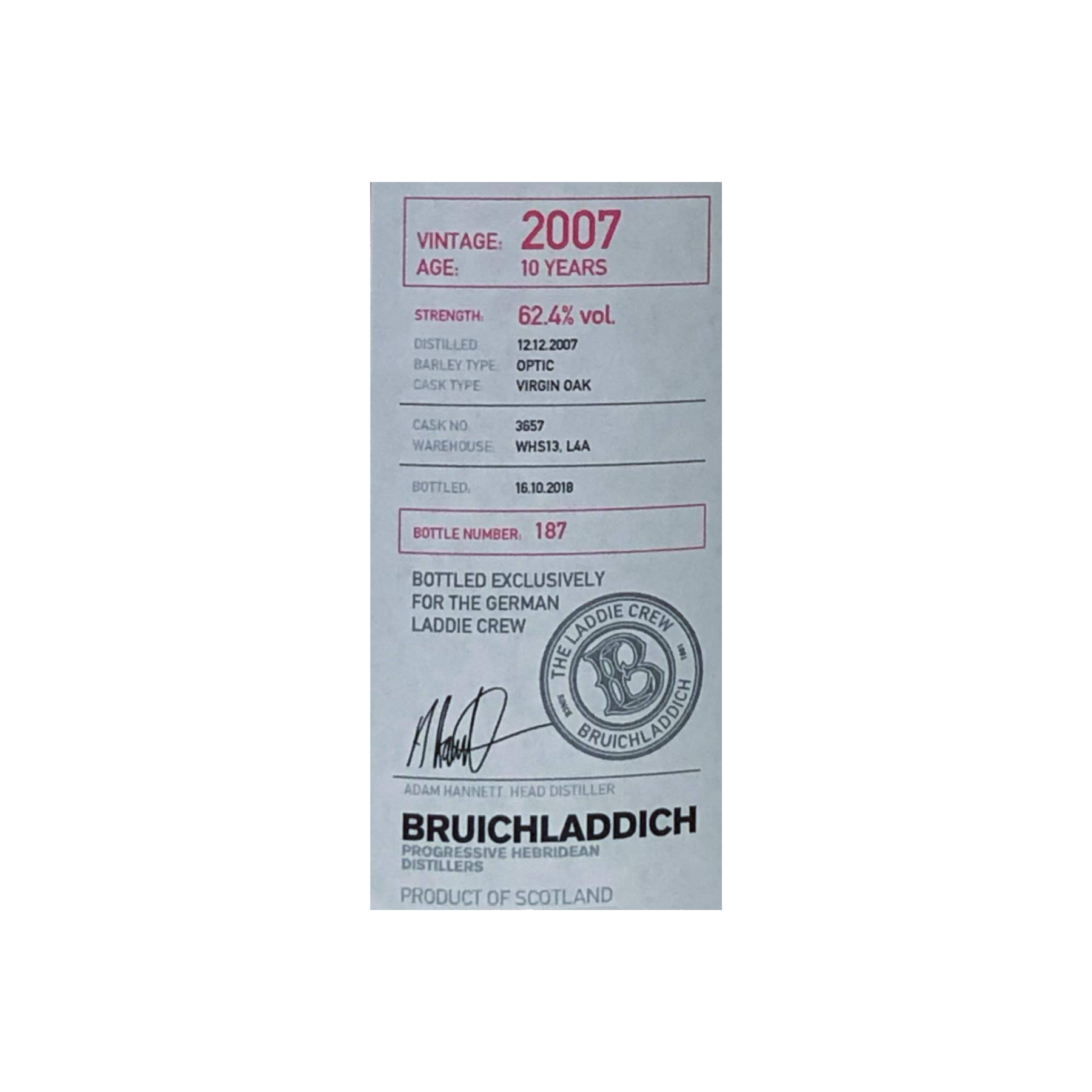 Bruichladdich 2007 10 Years Single Malt Whisky 2